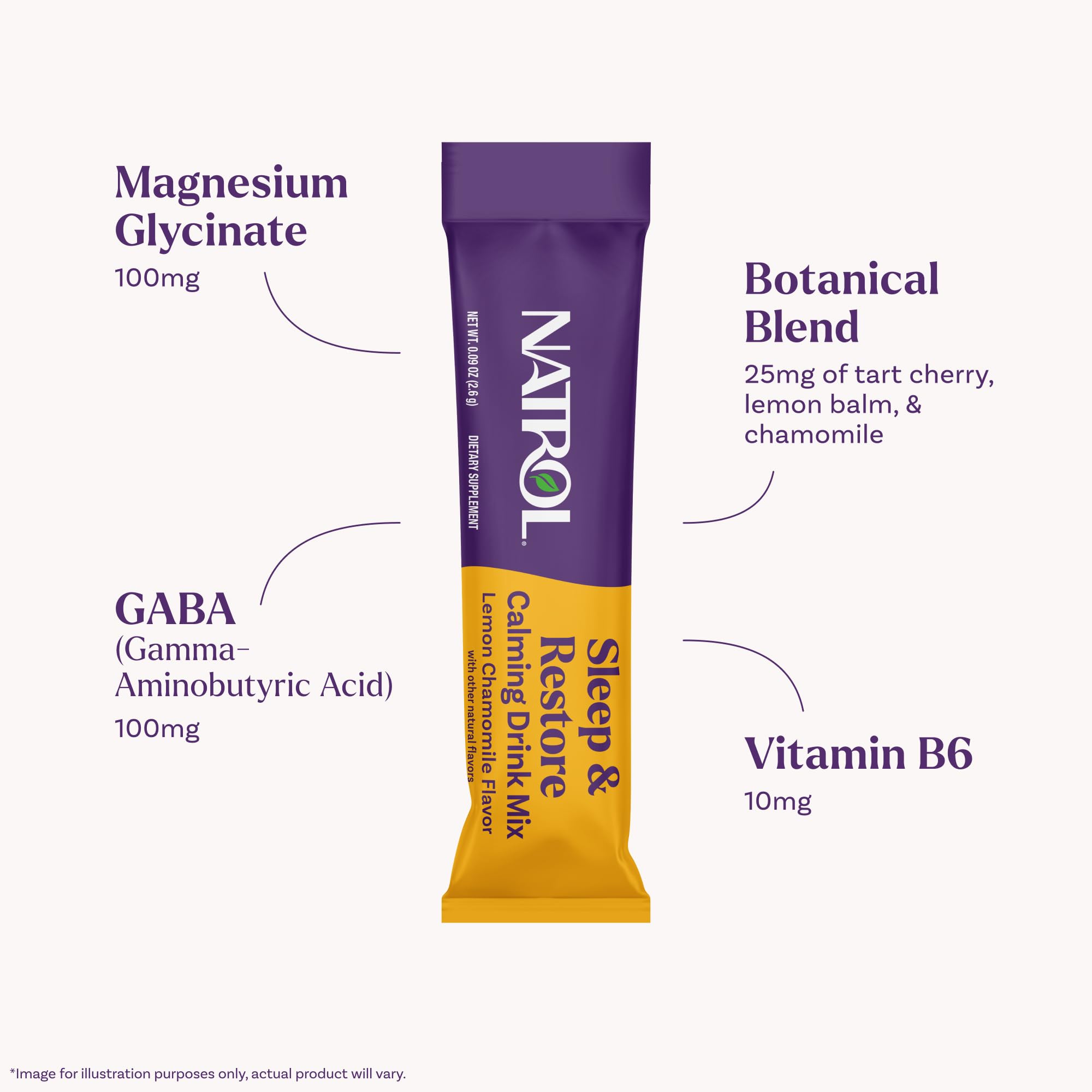 Natrol Sleep + Restore Calming Drink Mix with Magnesium Glycinate, Magnesium Sleep Aid, Melatonin-Free, Lemon Chamomile, 10 Stick Packs