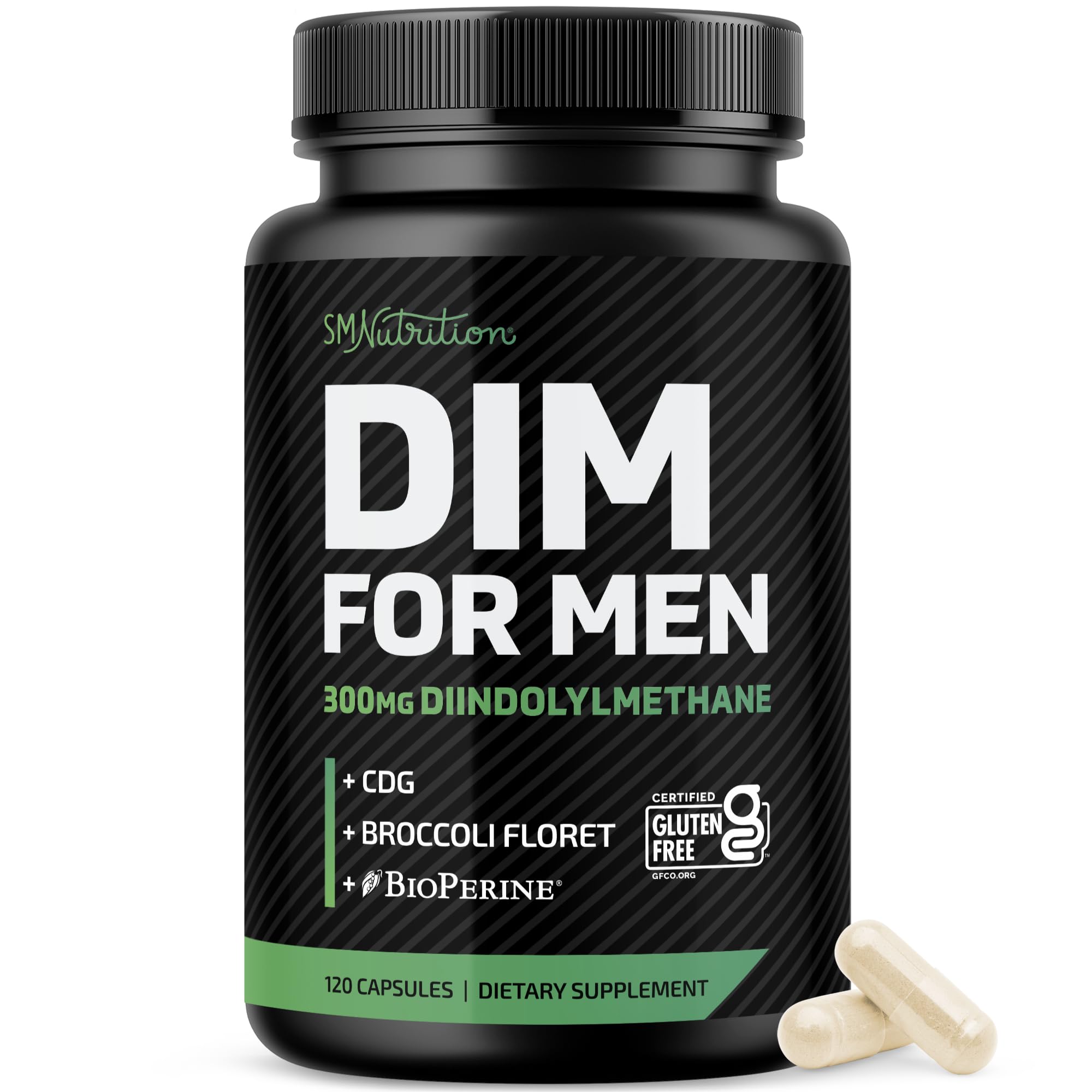DIM Supplement for Men 300mg | Estrogen Blocker & Aromatase Inhibitor | Extra Strength Men’s Hormone Balance & Fitness Booster with Diindolylmethane Plus CDG & Broccoli Floret | Gluten-Free | 120 Ct