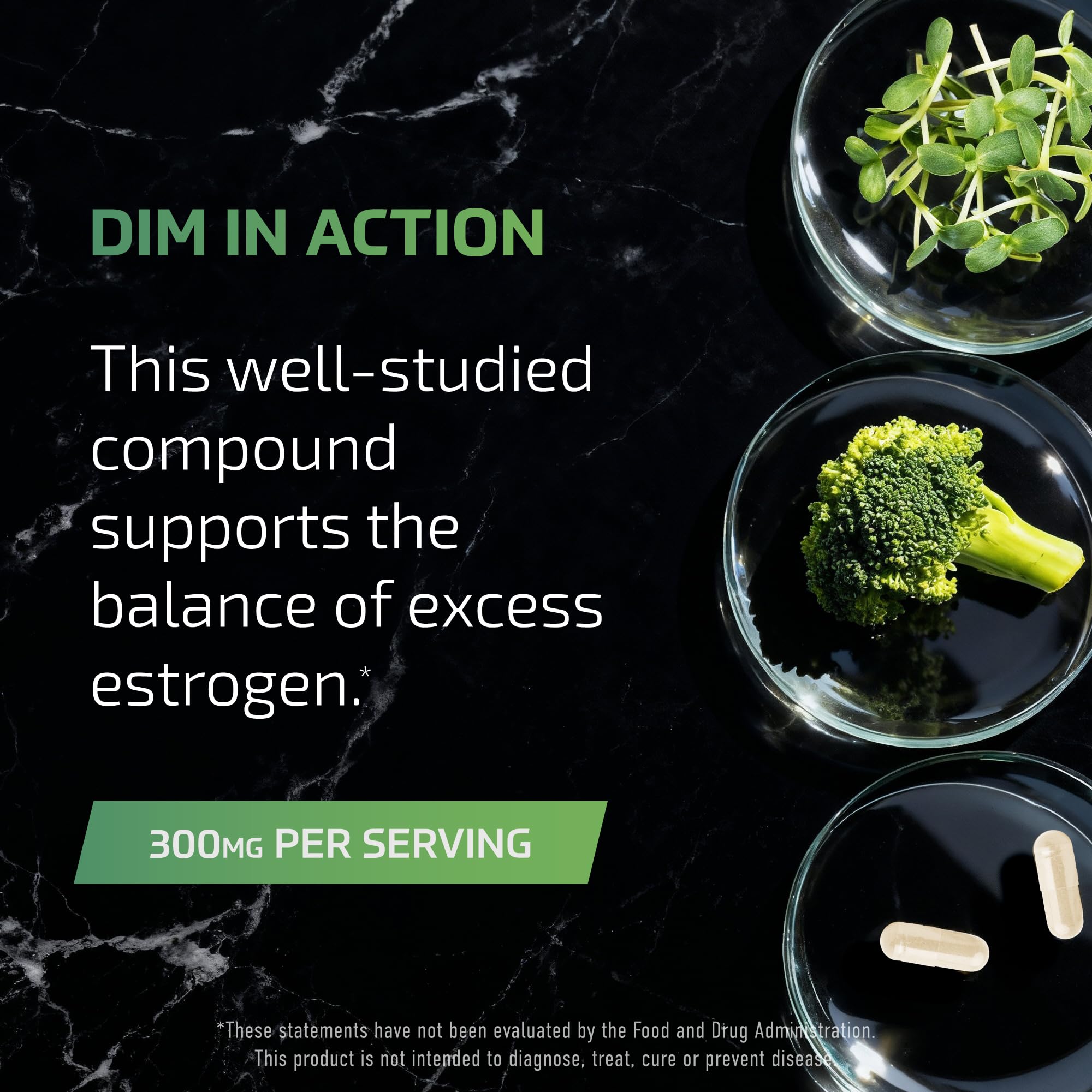 DIM Supplement for Men 300mg | Estrogen Blocker & Aromatase Inhibitor | Extra Strength Men’s Hormone Balance & Fitness Booster with Diindolylmethane Plus CDG & Broccoli Floret | Gluten-Free | 120 Ct