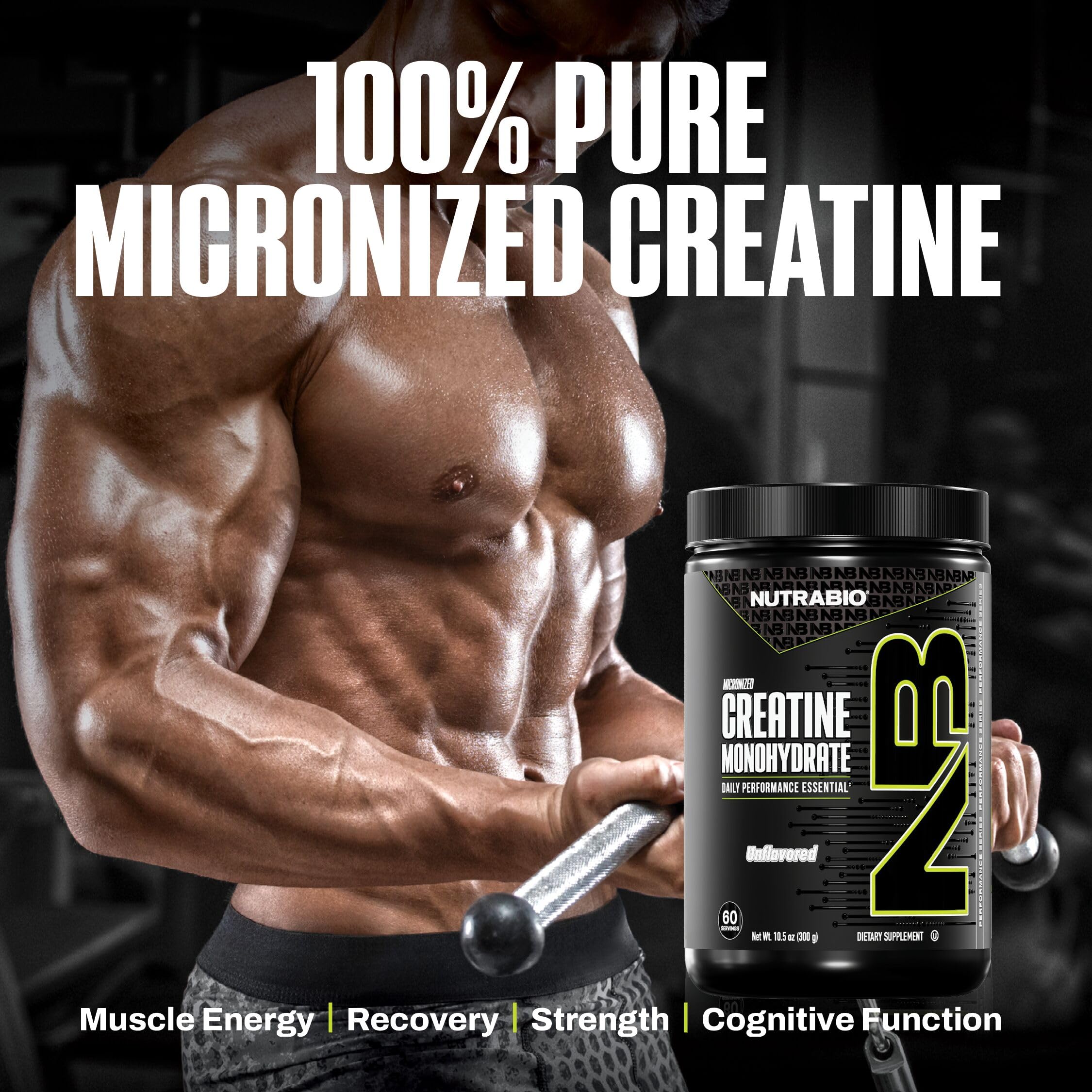 NutraBio Pure Micronized Creatine Monohydrate Powder Supplement, Unflavored, (300 g) - Supports Bulk Muscle Energy, Recovery, and Strength - HPLC Tested Creatine Powder Supplement for Men and Women
