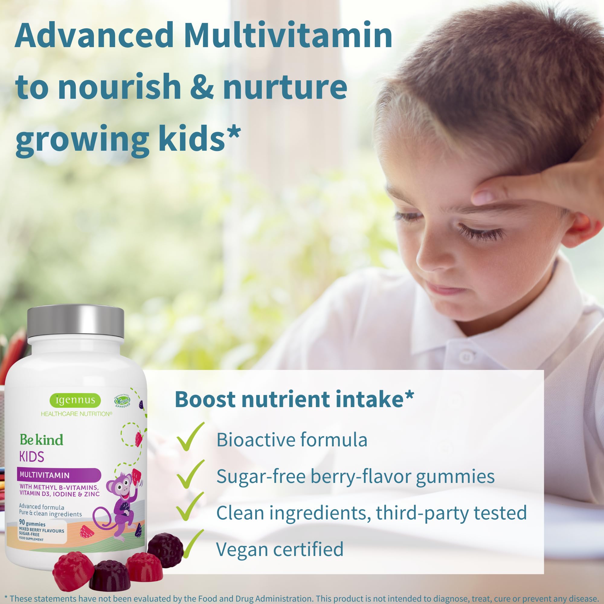 Igennus Methylated Kids Multivitamin Gummy, MTHFR, No Artificial Sweeteners or Flavors, Sugar Free, Age 4+, 90 Natural Berry Flavor Gummies from Fruit Powder, Non-GMO, Halal, Clean Label x6