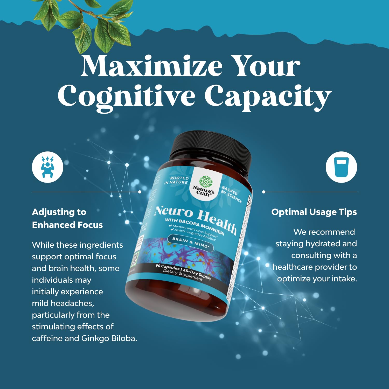 Nootropic Brain Supplement for Memory and Focus Support - Vitamins for Mental Support & Clarity with Bacopa Monnieri, VIT A, B6, Riboflavin, Niacin, Thiamin & Folate - Cognitive Complex - 90 Count