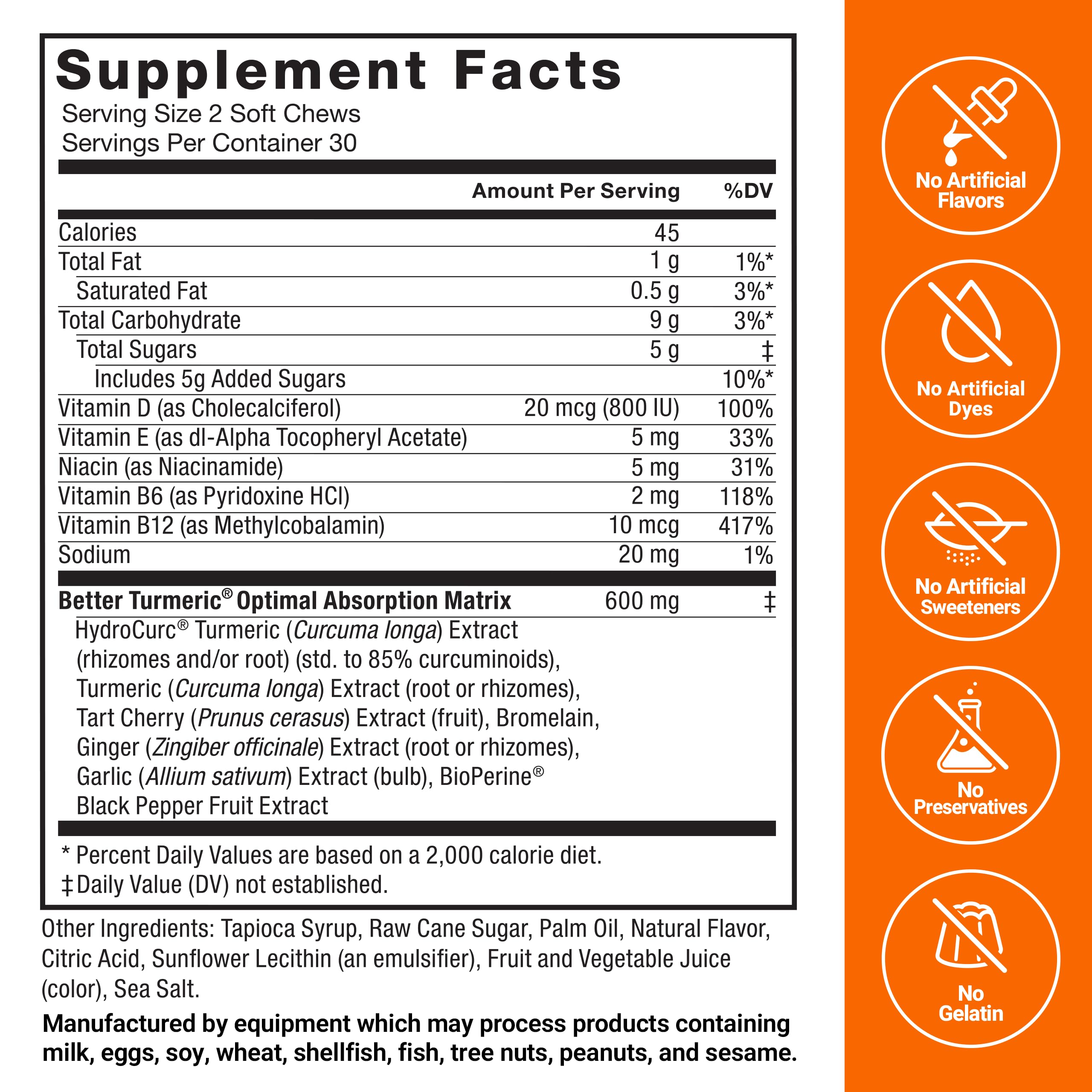 FORCE FACTOR Better Turmeric Supplement 400mg with Black Pepper & Ginger, Extra Strength Joint Support, Superior Absorption, Like Turmeric Gummies, Fruit Splash, 60 Turmeric Chews