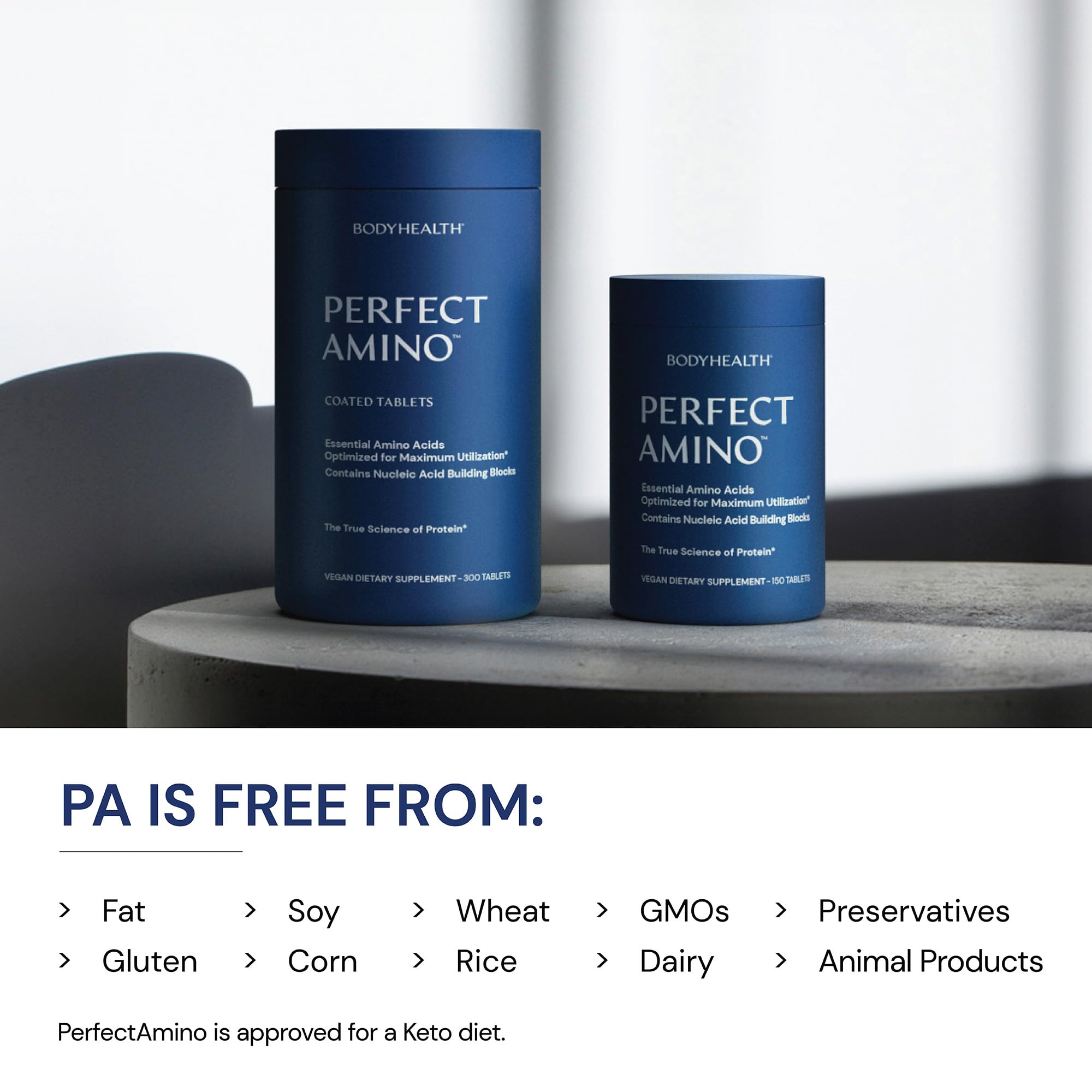 BodyHealth PerfectAmino, Essential Amino Acid with BCAAs + Lysine, Phenylalanine, Threonine, Methionine, Tryptophan, Supplement for Muscle Mass Production, Recovery & Strength (600 ct)