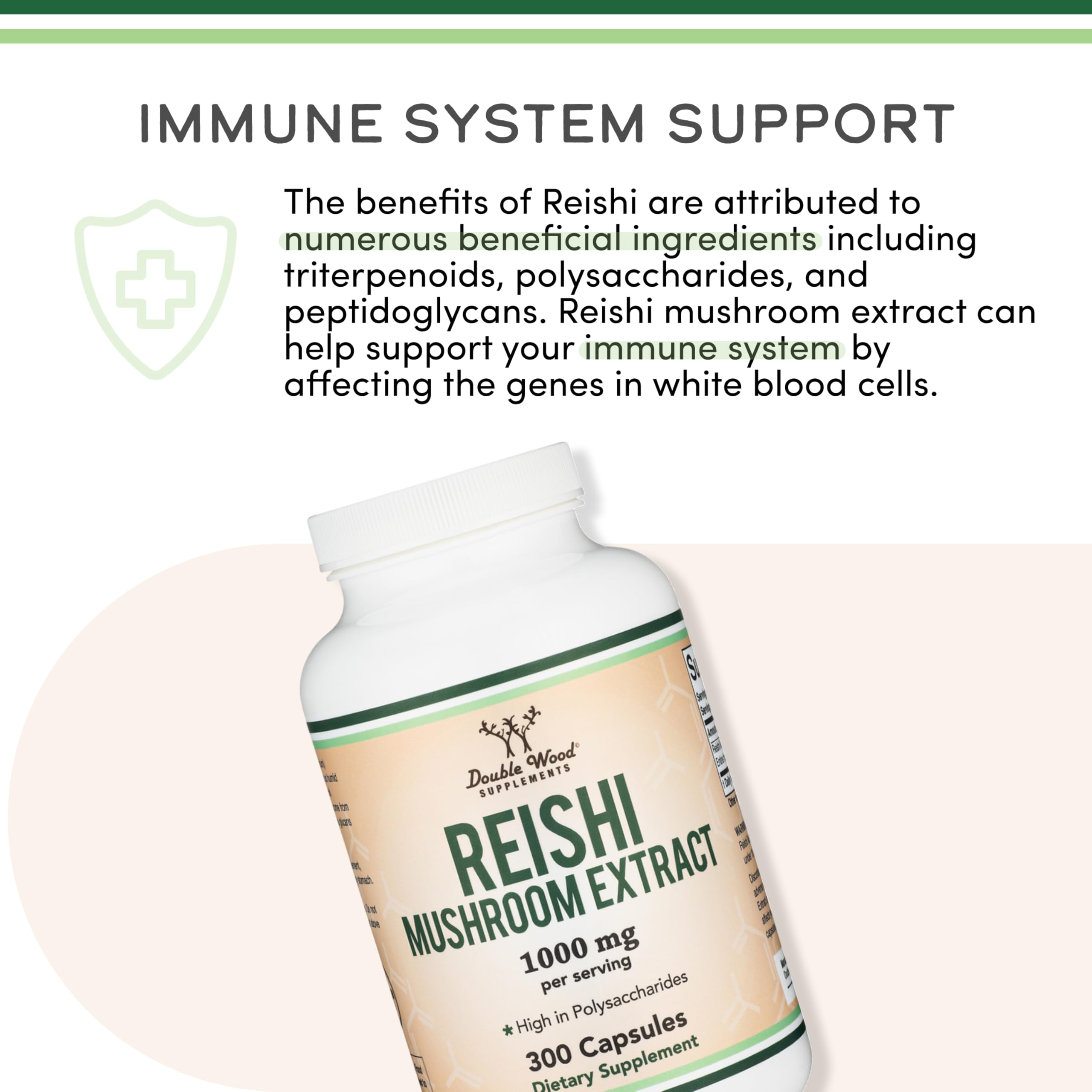 Reishi Mushroom Capsules (4:1 Ganoderma Extract, 1,000mg Red Reishi Powder Servings) 300 Count, 5 Month Supply, Potent Mushroom Supplement for Immune System Support and Defense by Double Wood