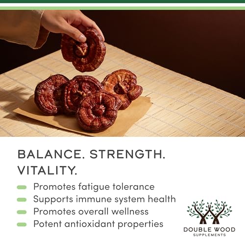 Reishi Mushroom Capsules (4:1 Ganoderma Extract, 1,000mg Red Reishi Powder Servings) 300 Count, 5 Month Supply, Potent Mushroom Supplement for Immune System Support and Defense by Double Wood