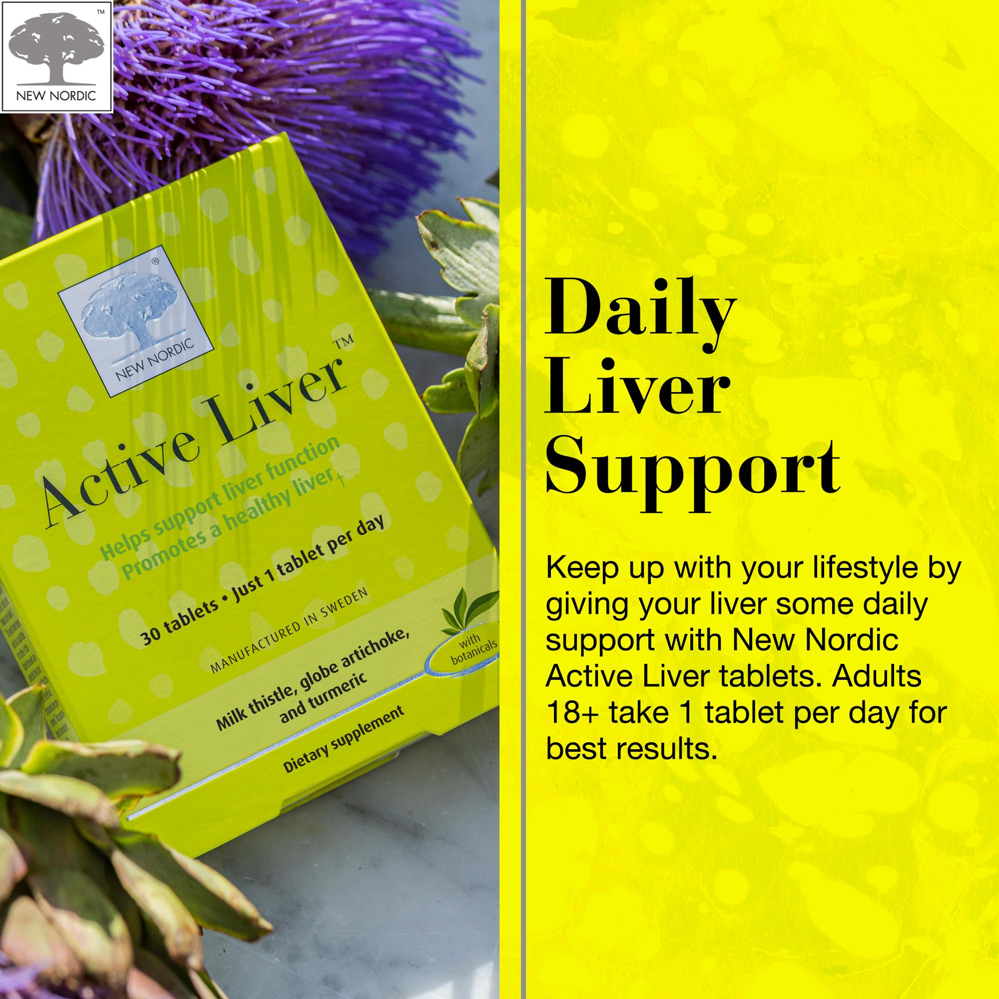 NEW NORDIC Active Liver 30-Day Supply, Daily Liver Supplement, Milk Thistle, Artichoke & Turmeric, 30 Tablets (Pack of 1)