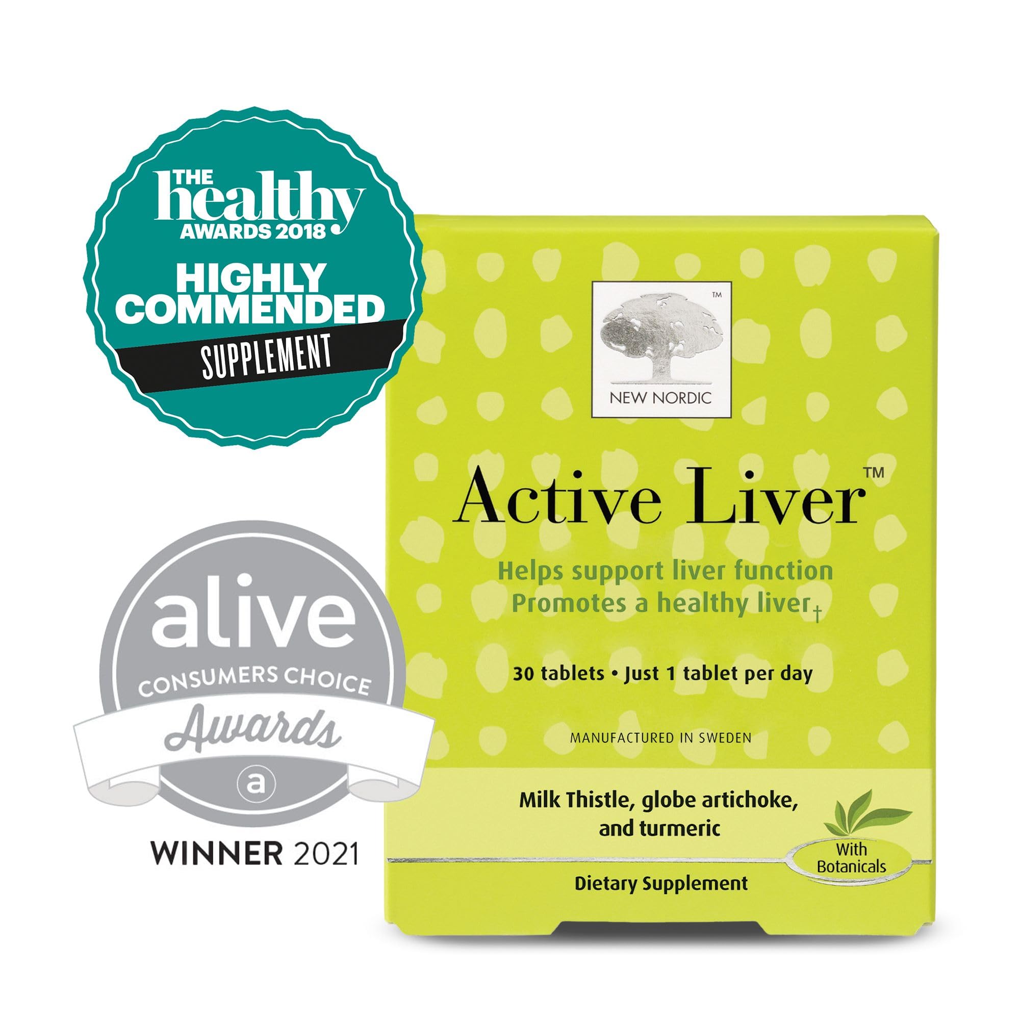 NEW NORDIC Active Liver 30-Day Supply, Daily Liver Supplement, Milk Thistle, Artichoke & Turmeric, 30 Tablets (Pack of 1)