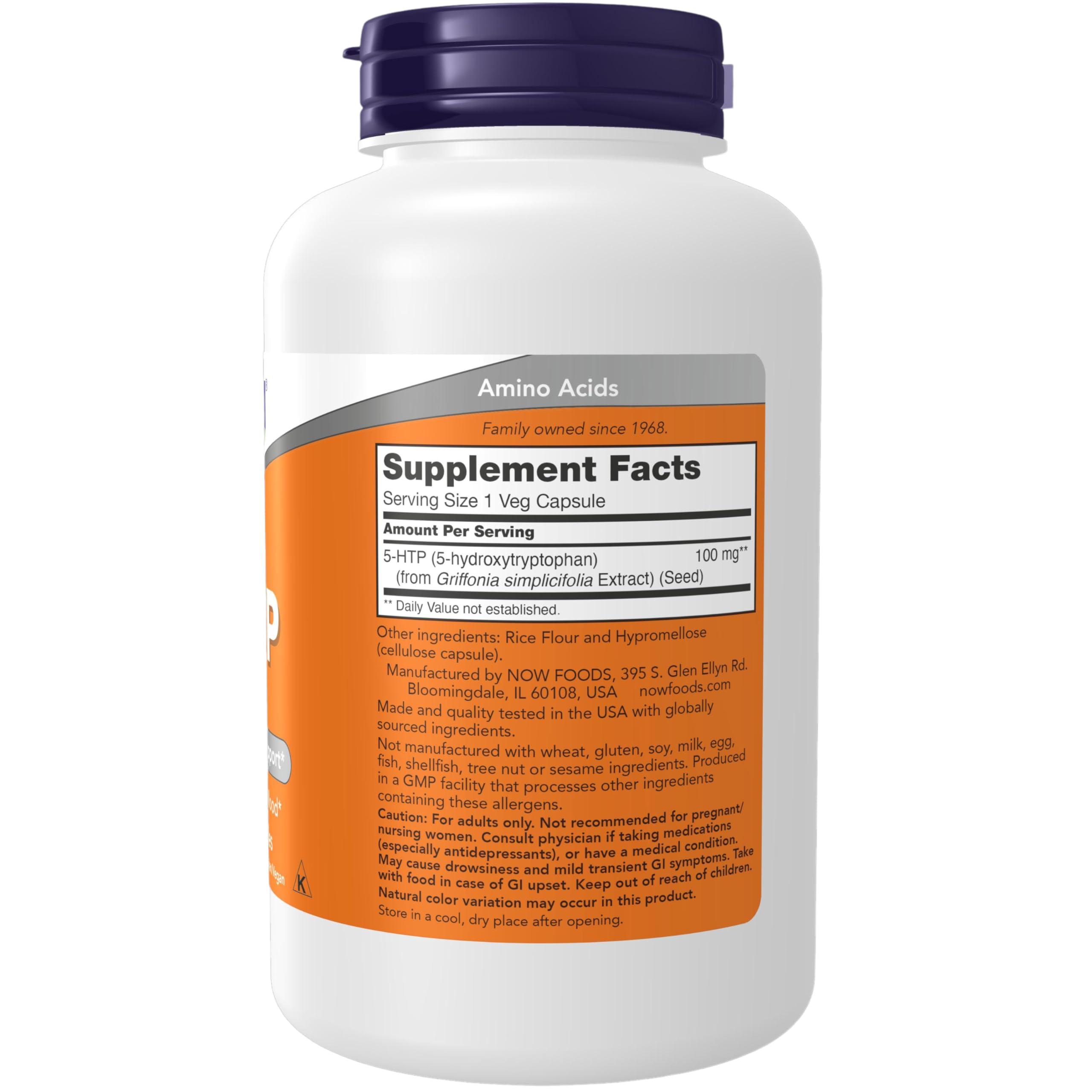 NOW Foods Supplements, 5-HTP (5-hydroxytryptophan) 100 mg, Neurotransmitter Support*, 240 Veg Capsules