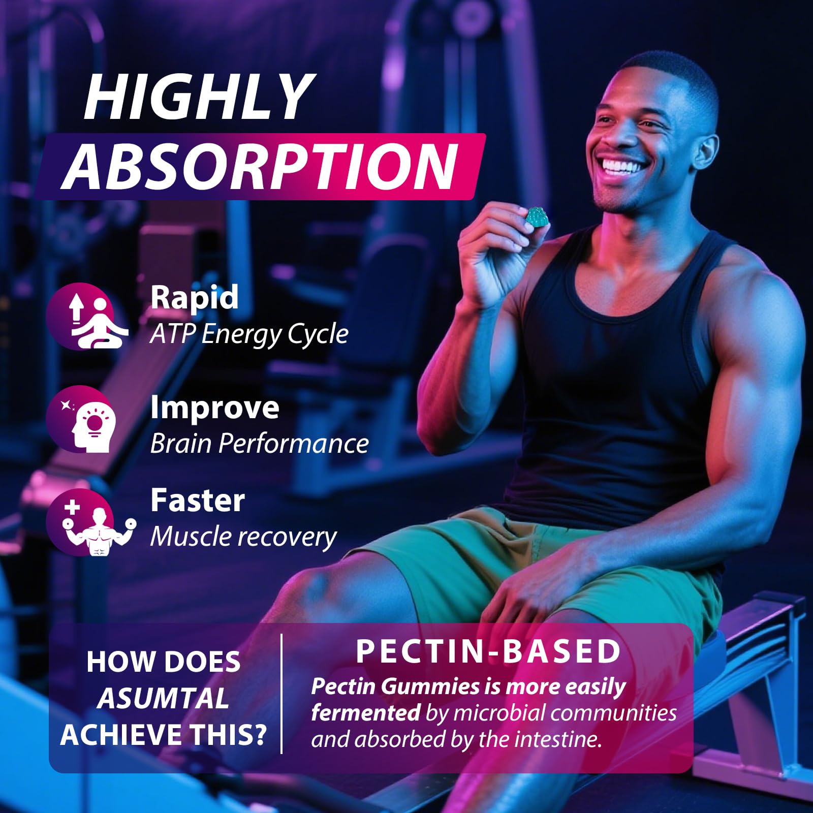 Asumtal Creatine Monohydrate Gummies Complex 8500 MG for Men & Women, Creatine Monohydrate Supplement for Muscle Growth, Strength & Energy Support, Pre Workout Gummies 120 Count Blueberry