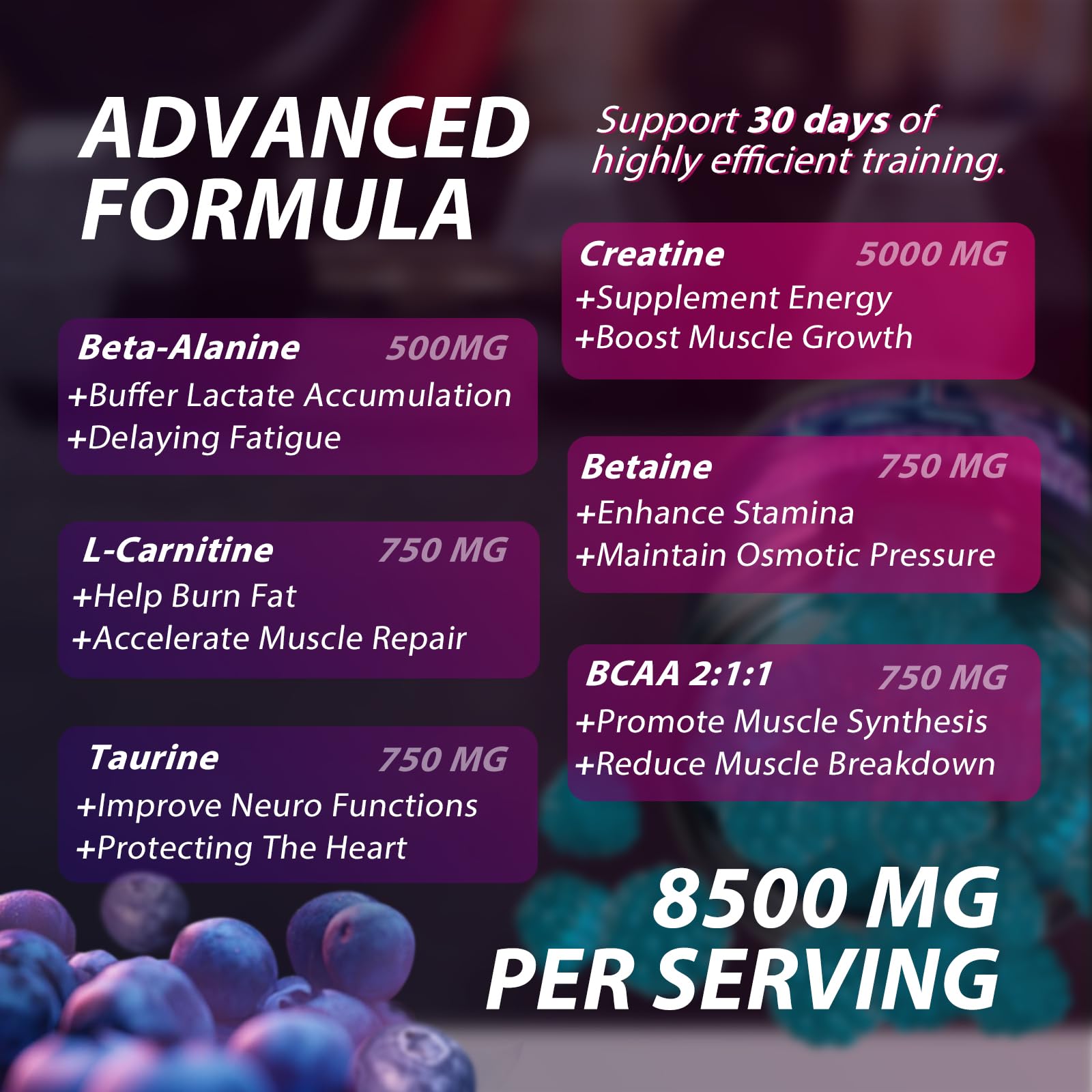 Asumtal Creatine Monohydrate Gummies Complex 8500 MG for Men & Women, Creatine Monohydrate Supplement for Muscle Growth, Strength & Energy Support, Pre Workout Gummies 120 Count Blueberry