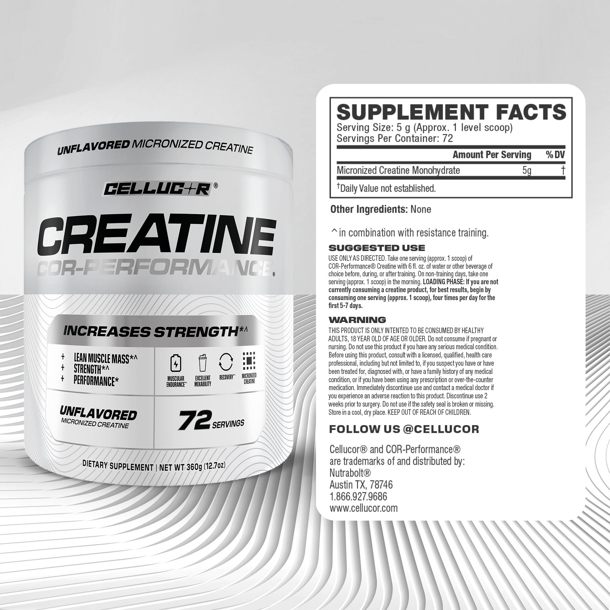 Cellucor Cor-Performance Creatine Monohydrate for Strength and Muscle Growth, 72 Servings