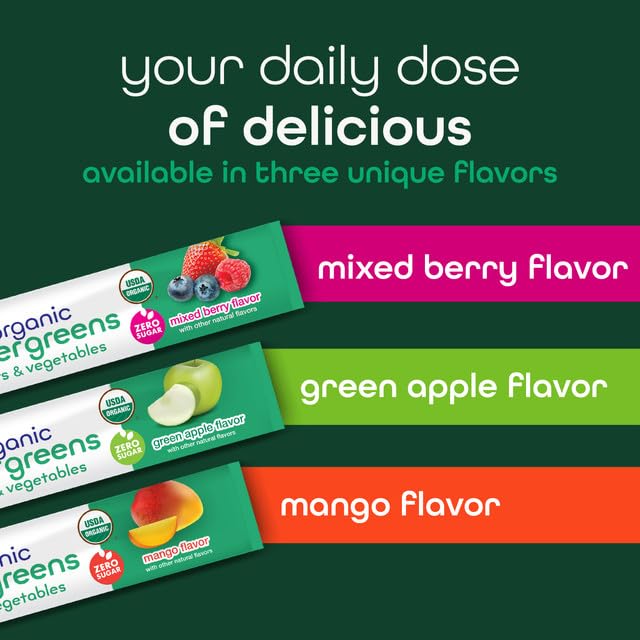 Zena Nutrition Organic Super Greens Powder, 70+ Superfoods, 0 Sugar, 3g Fiber, Spirulina, Chlorella, Mushrooms, Prebiotics/Probiotics, Digestive Enzymes, Gut Health, Mixed Berry, 30 Drink Mix Packets