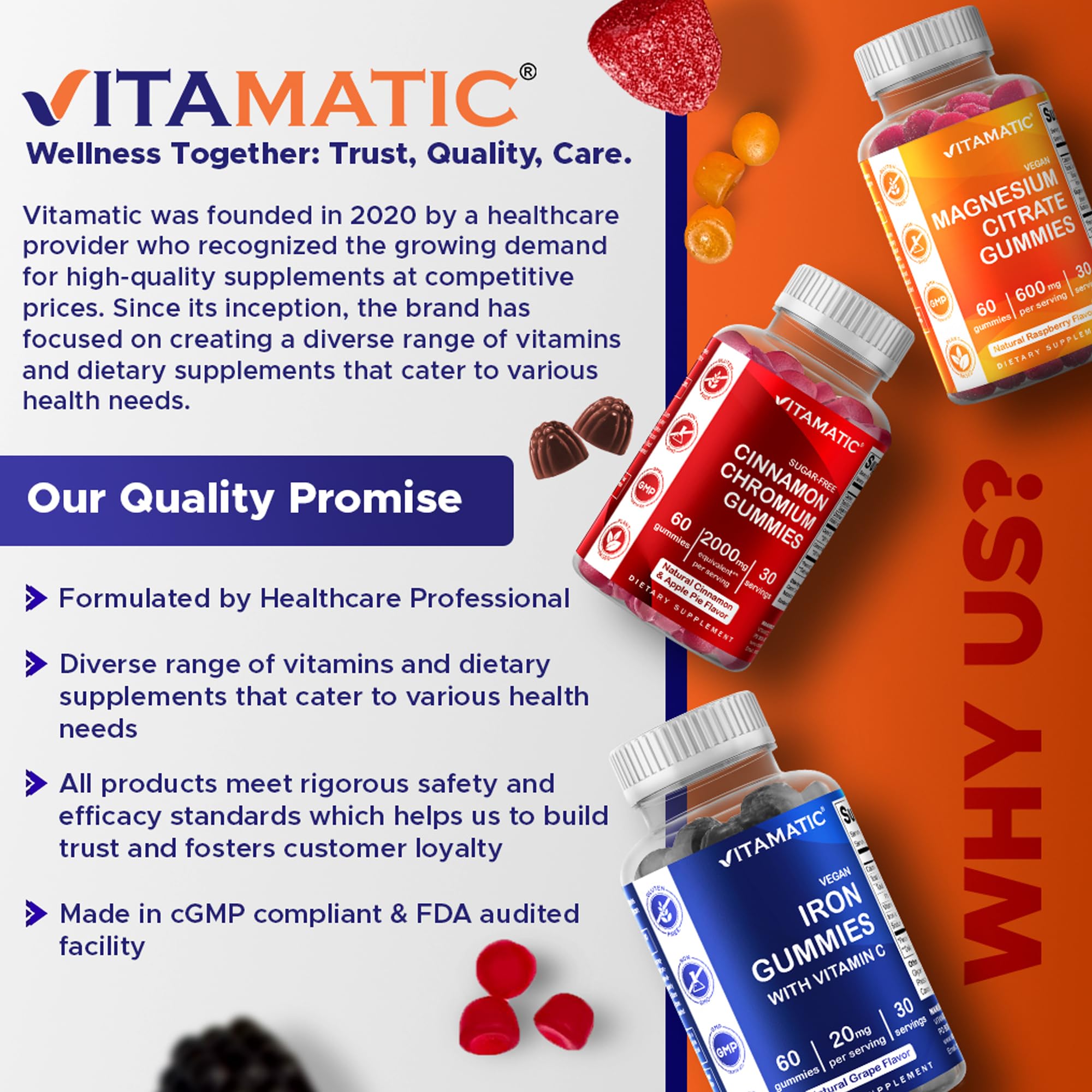 Vitamatic Biotin Gummies 10,000 mcg for Stronger Hair, Skin & Nails - 60 Vegan Gummies - Also Called Vitamin B7 (3 Bottles)