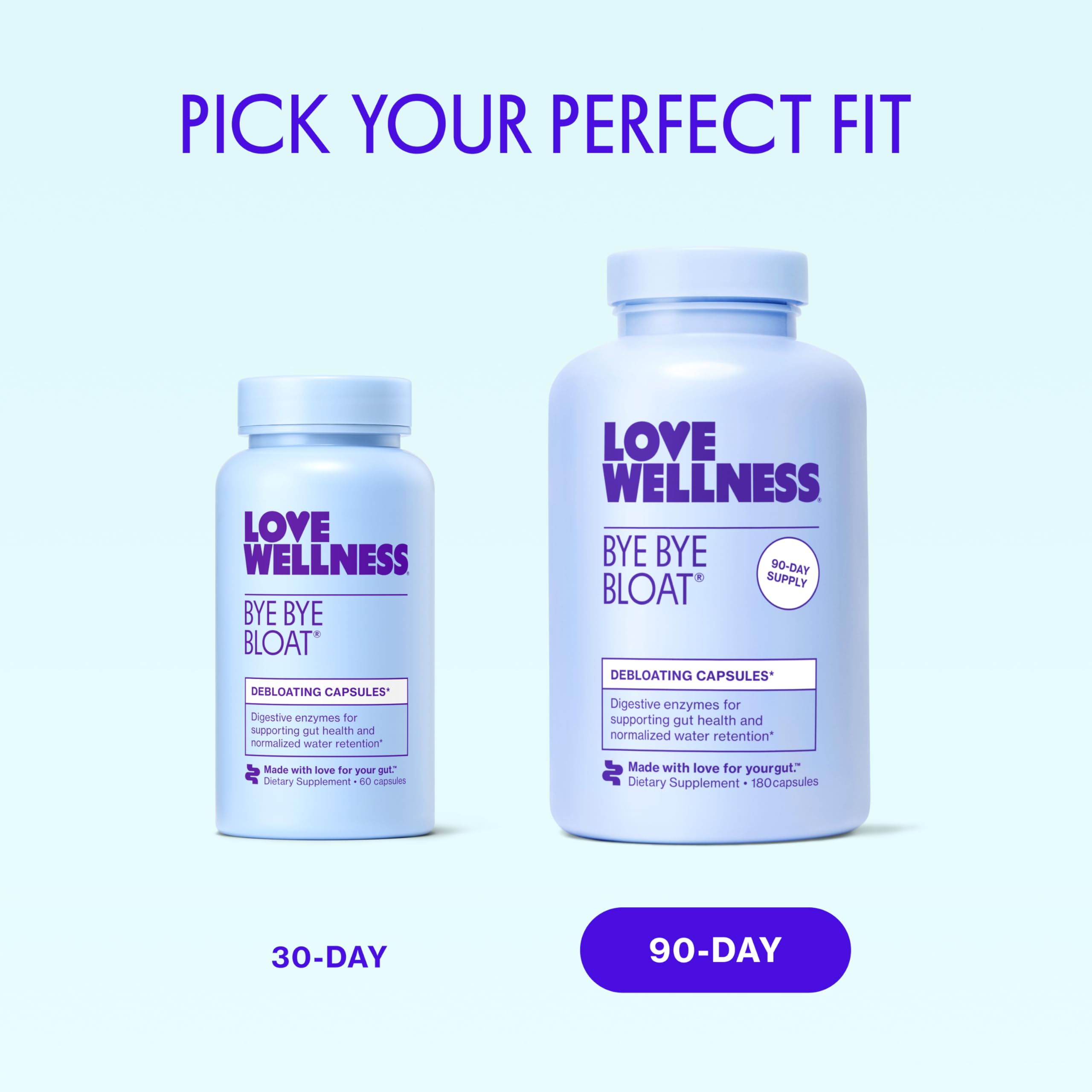 Love Wellness Bye Bye Bloat | Digestive Enzymes for Fast Acting Bloating Relief for Women | Helps Reduce Water Retention & Gas Relief | Supports Digestive Health with Fenugreek & Dandelion | 60 Count