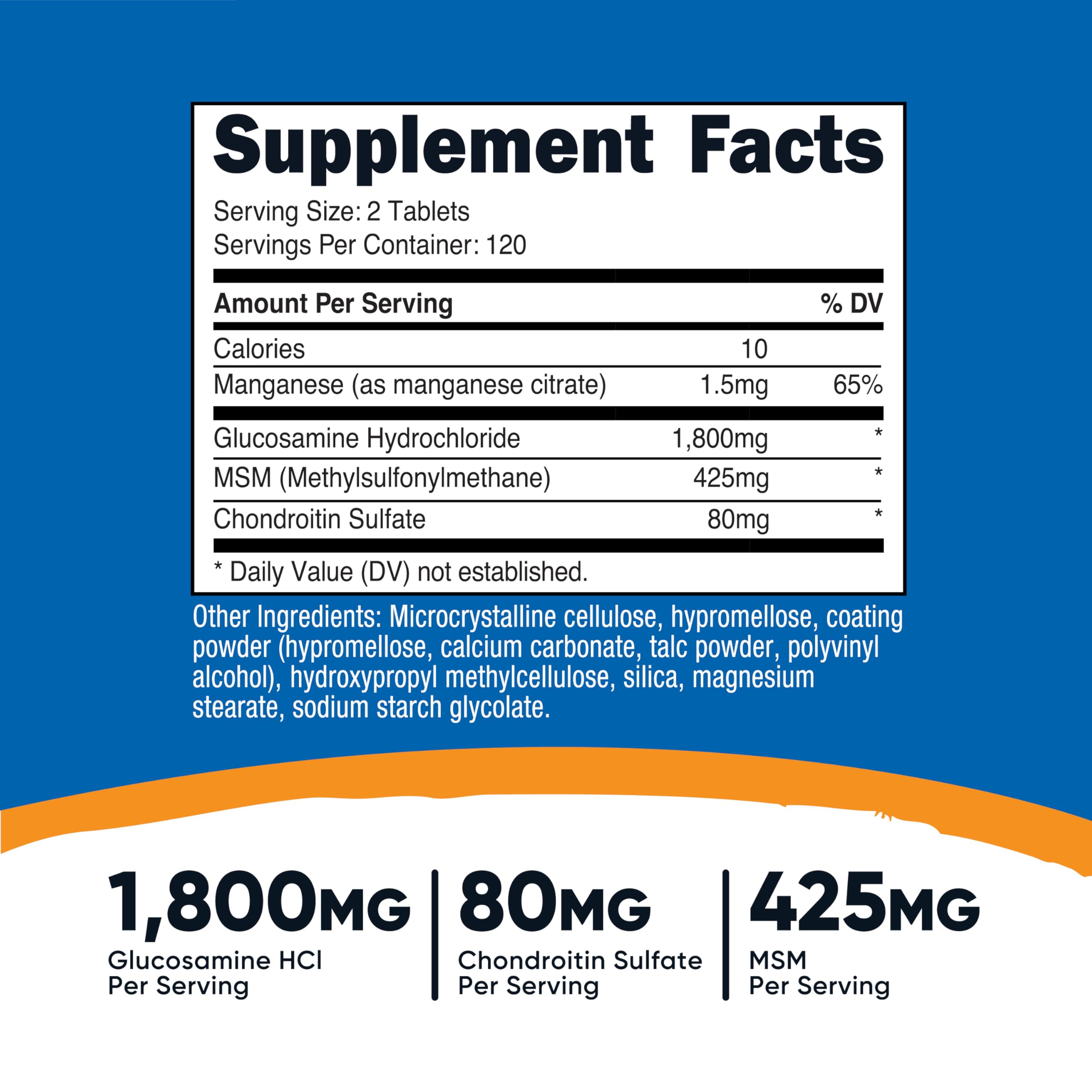 Nutricost Glucosamine 1800mg with Chondroitin & MSM, 240 Tablets, 120 Servings - Non-GMO, Gluten Free