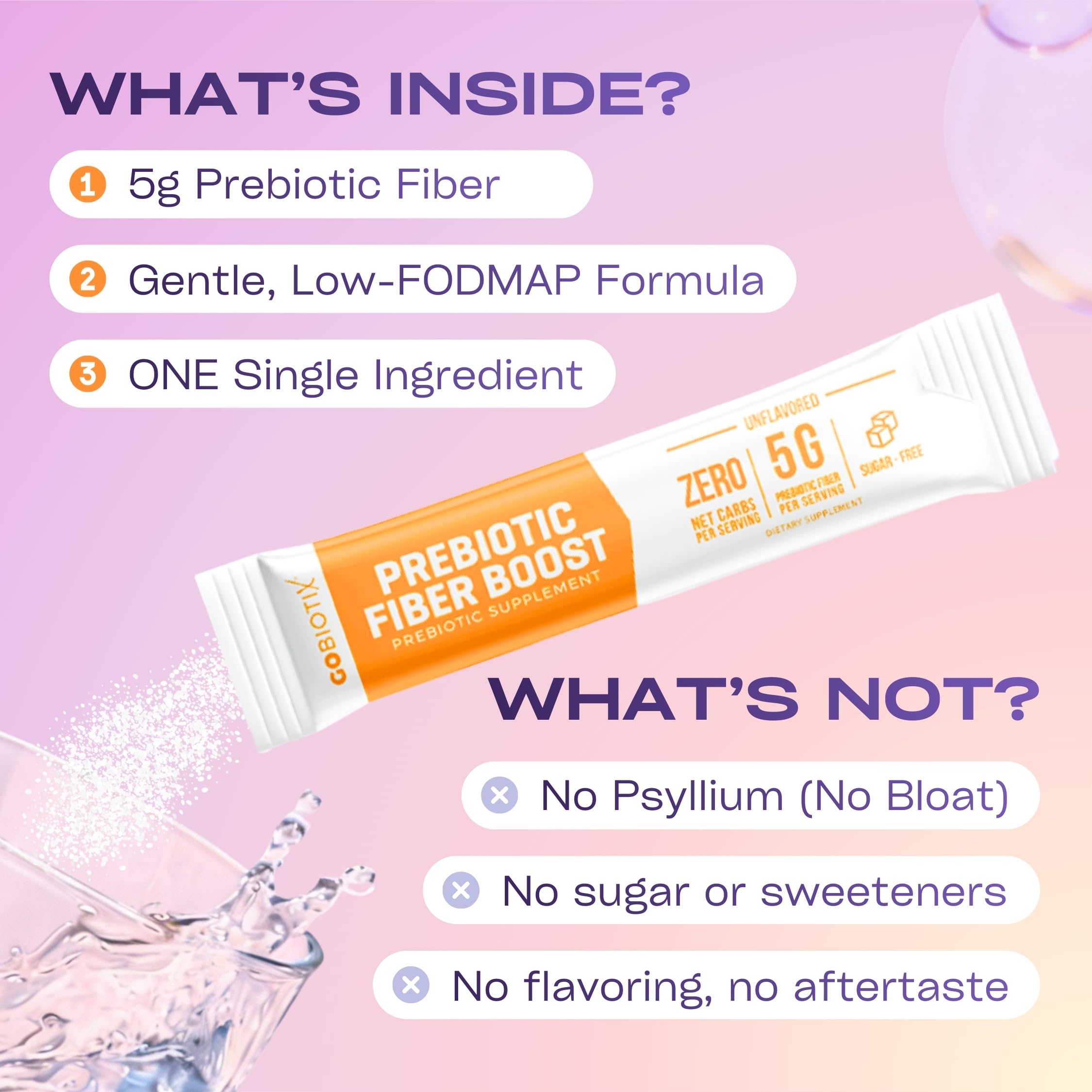 GoBiotix Fiber Supplement Powder with Prebiotics for Digestive Health and GLP-1 Support, Soluble Fiber for Gut Health & Debloat, Keto, Vegan, Gluten & Sugar Free, 20 Servings (Travel)