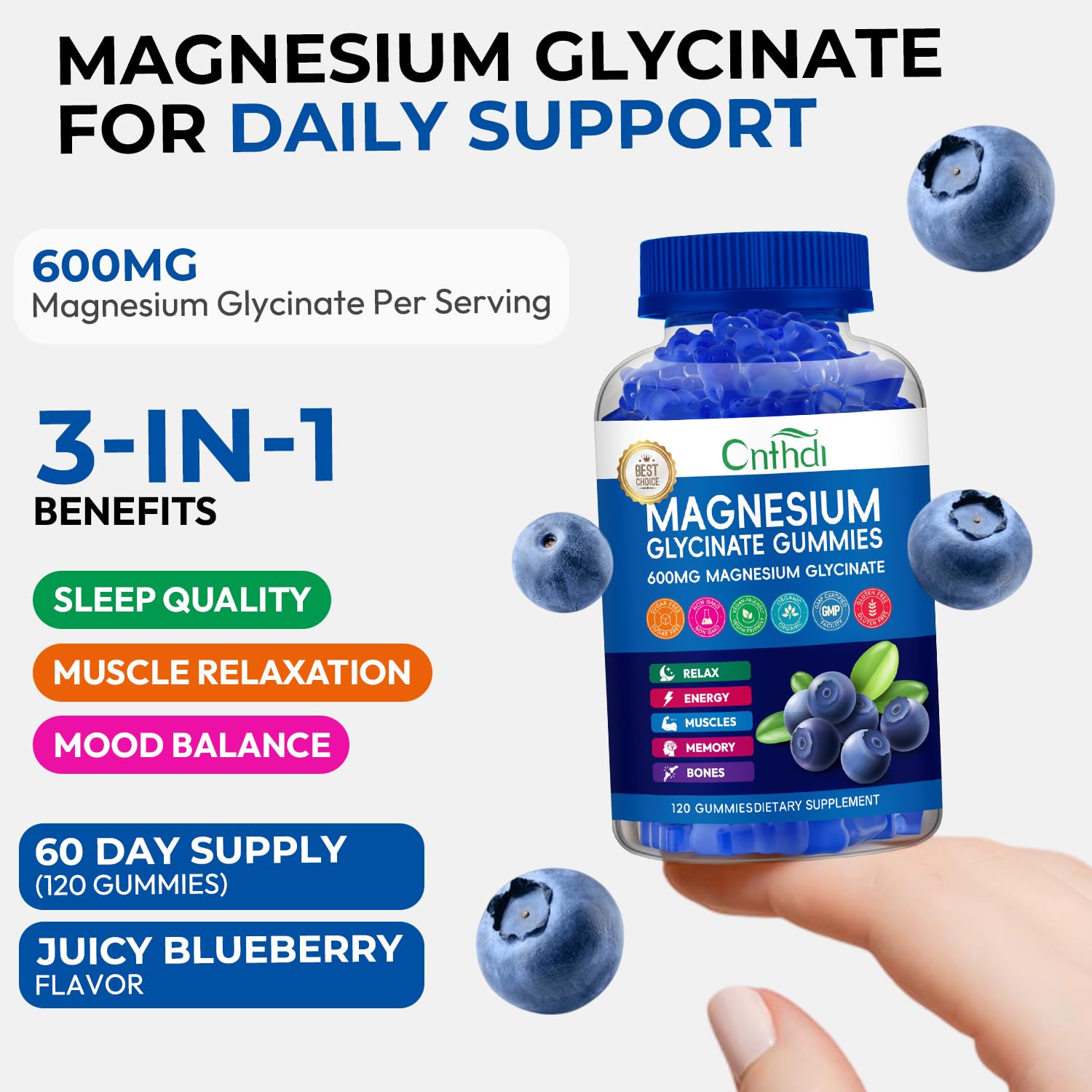 Magnesium Glycinate Gummies 600mg, Sugar Free Chewable Magnesium Gummies for Adults & Kids Relaxation, Bone Health, Stress Relief, Night Rest, No Melatonin, Gluten Free, Non GMO, Pectin, 240 Count