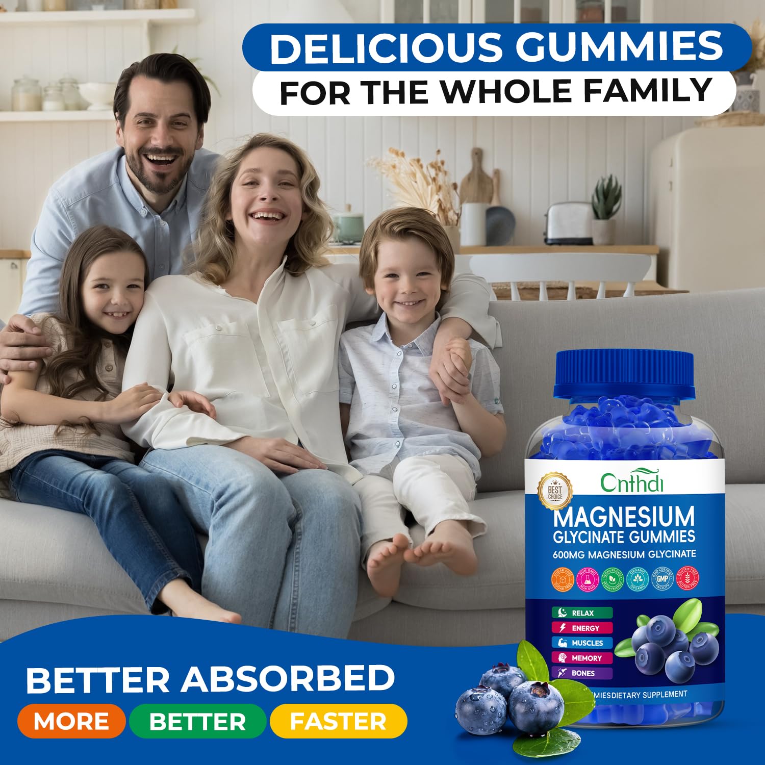 Magnesium Glycinate Gummies 600mg, Sugar Free Chewable Magnesium Gummies for Adults & Kids Relaxation, Bone Health, Stress Relief, Night Rest, No Melatonin, Gluten Free, Non GMO, Pectin, 240 Count
