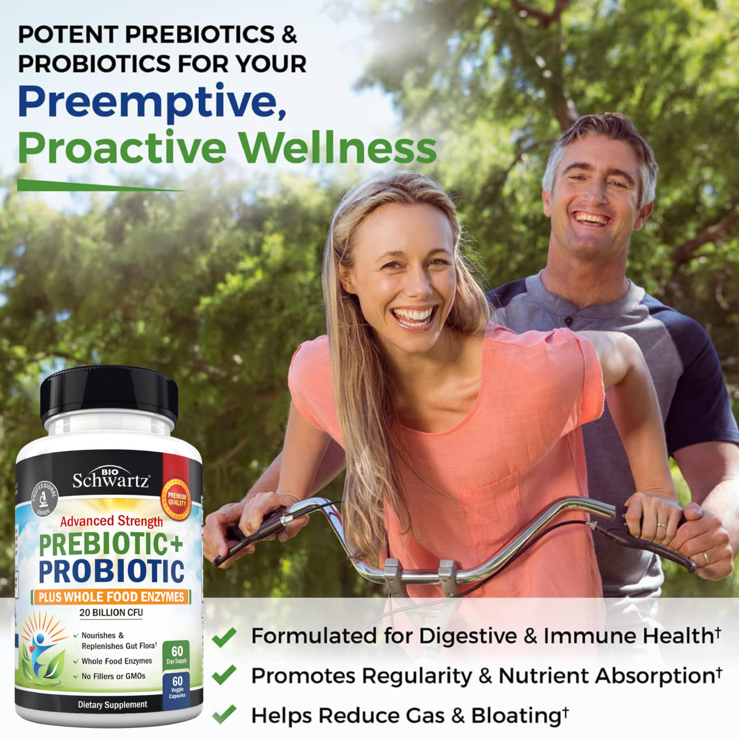 Advanced Prebiotics and Probiotics for Women & Men, Immune, Digestive & Gut Health with L. Reuteri, Inulin Fiber, Digestive Enzymes, Non-GMO, Gluten-Free, Dairy-Free, 60 Capsules