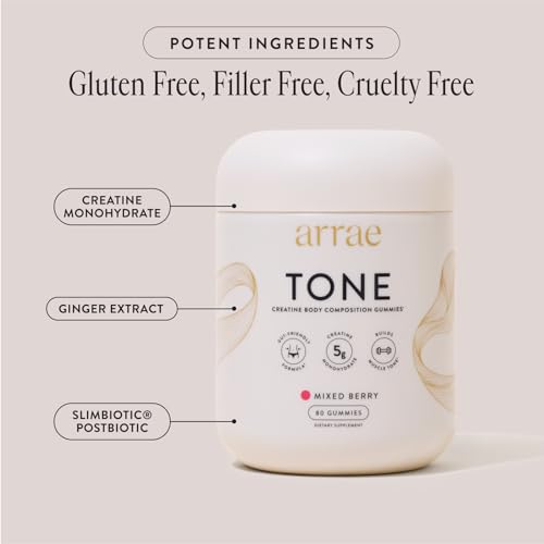 Arrae Tone Gummies – Creatine Monohydrate for Women – Support Lean Muscle, Strength & Recovery – Mixed Berry Flavor – 60 Count