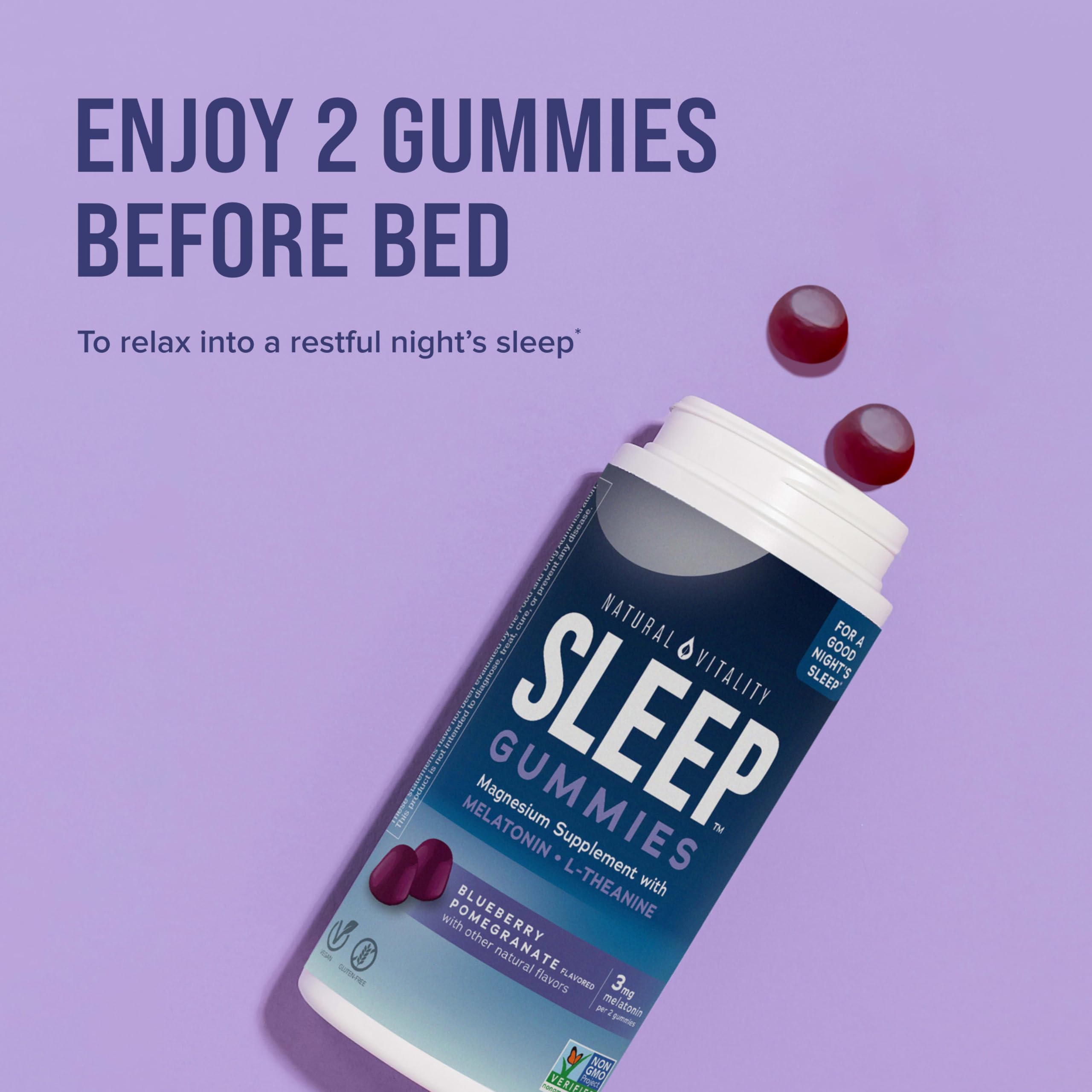 Natural Vitality Sleep Gummies, Magnesium Supplement with Melatonin and L-Theanine, Vegan, Gluten Free, Helps The Body Ease Into Sleep, Blueberry Pomegranate 120 Count (Pack of 2)