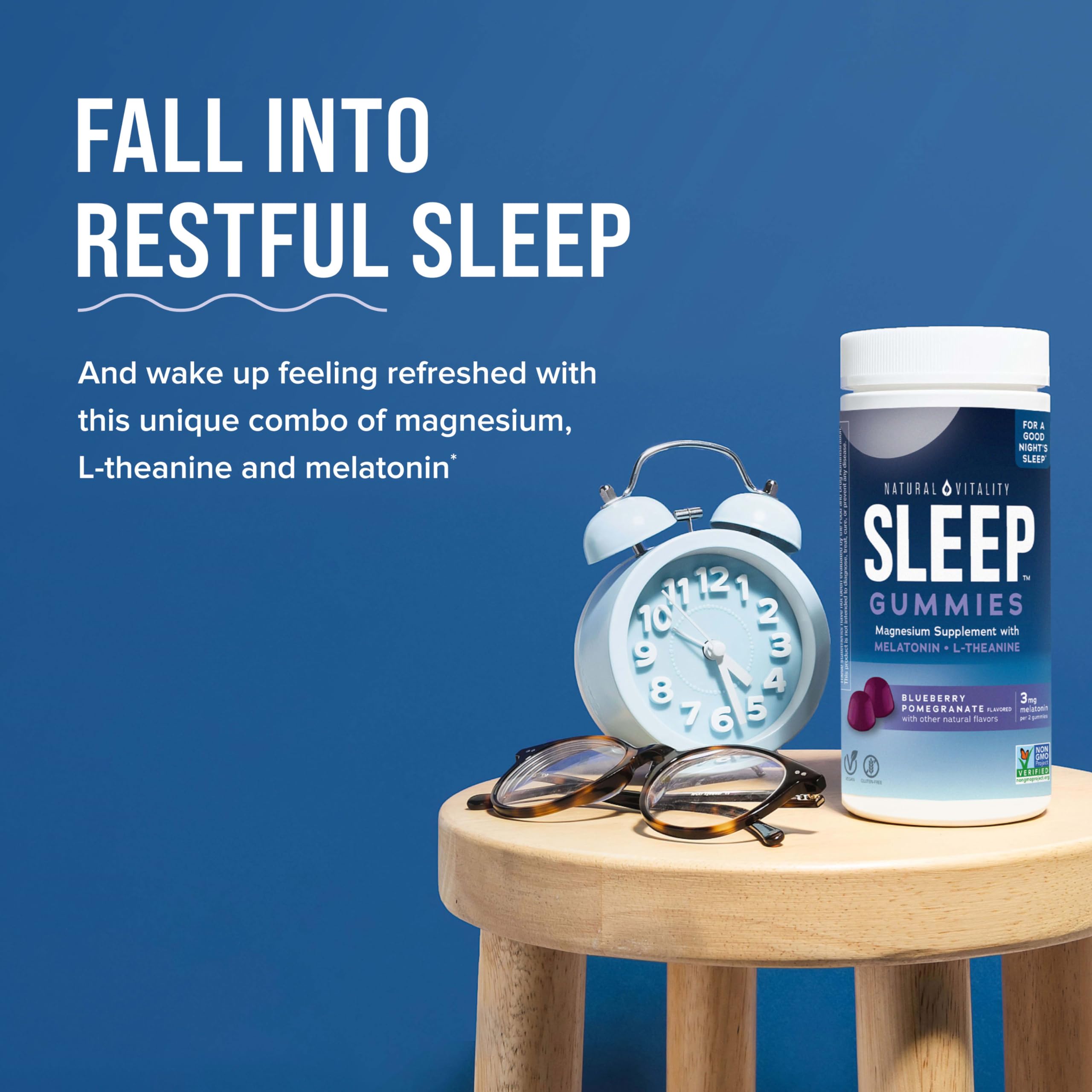 Natural Vitality Sleep Gummies, Magnesium Supplement with Melatonin and L-Theanine, Vegan, Gluten Free, Helps The Body Ease Into Sleep, Blueberry Pomegranate 120 Count (Pack of 2)