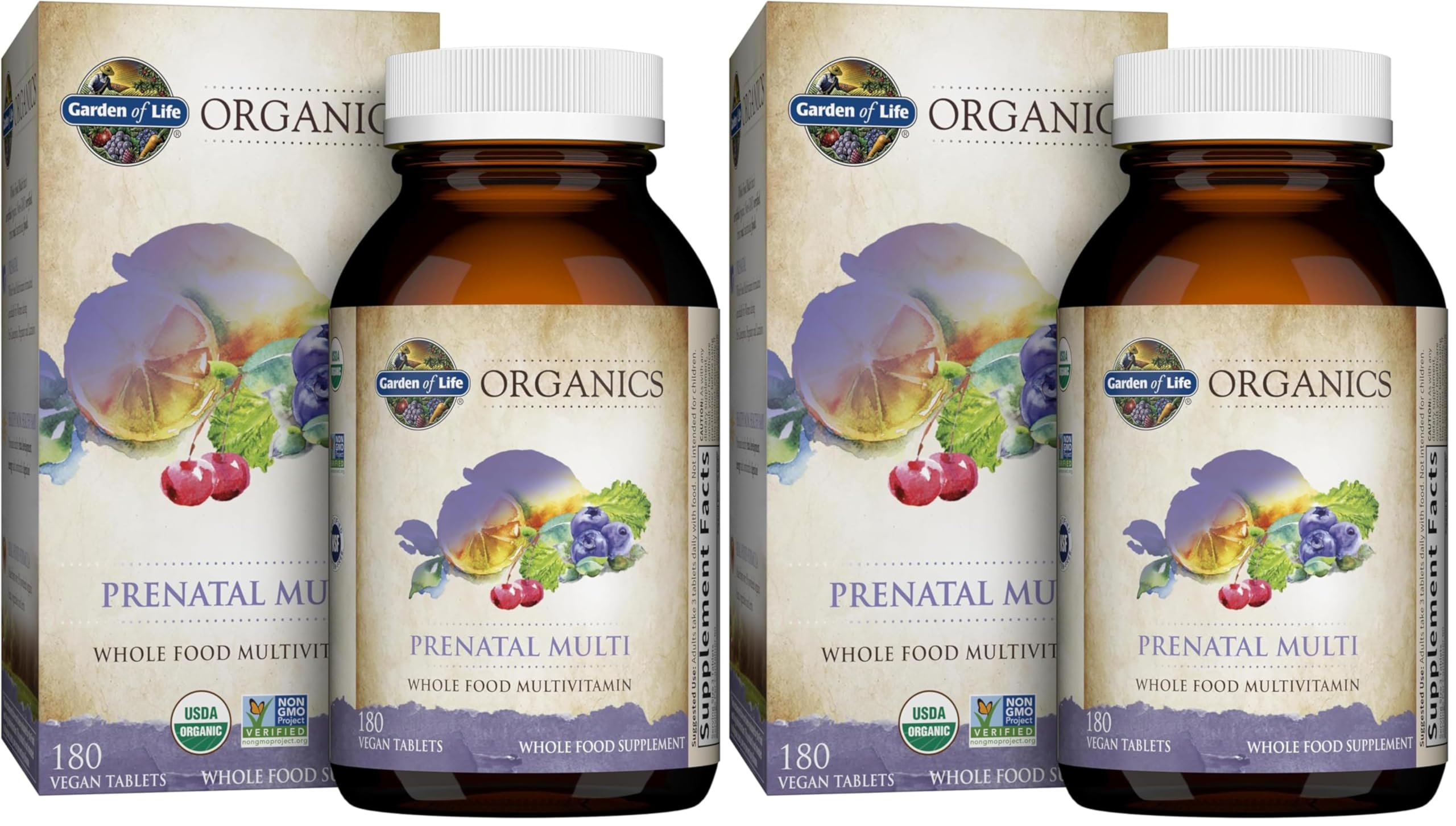Garden of Life Organics Women’s Prenatal Multivitamin with Vitamin D3,B6,B12,C & Iron,Folate for Energy & Healthy Fetal Development – Organic,Non-GMO,Gluten-Free,Vegan,60 Day Supply,(Pack of 2)