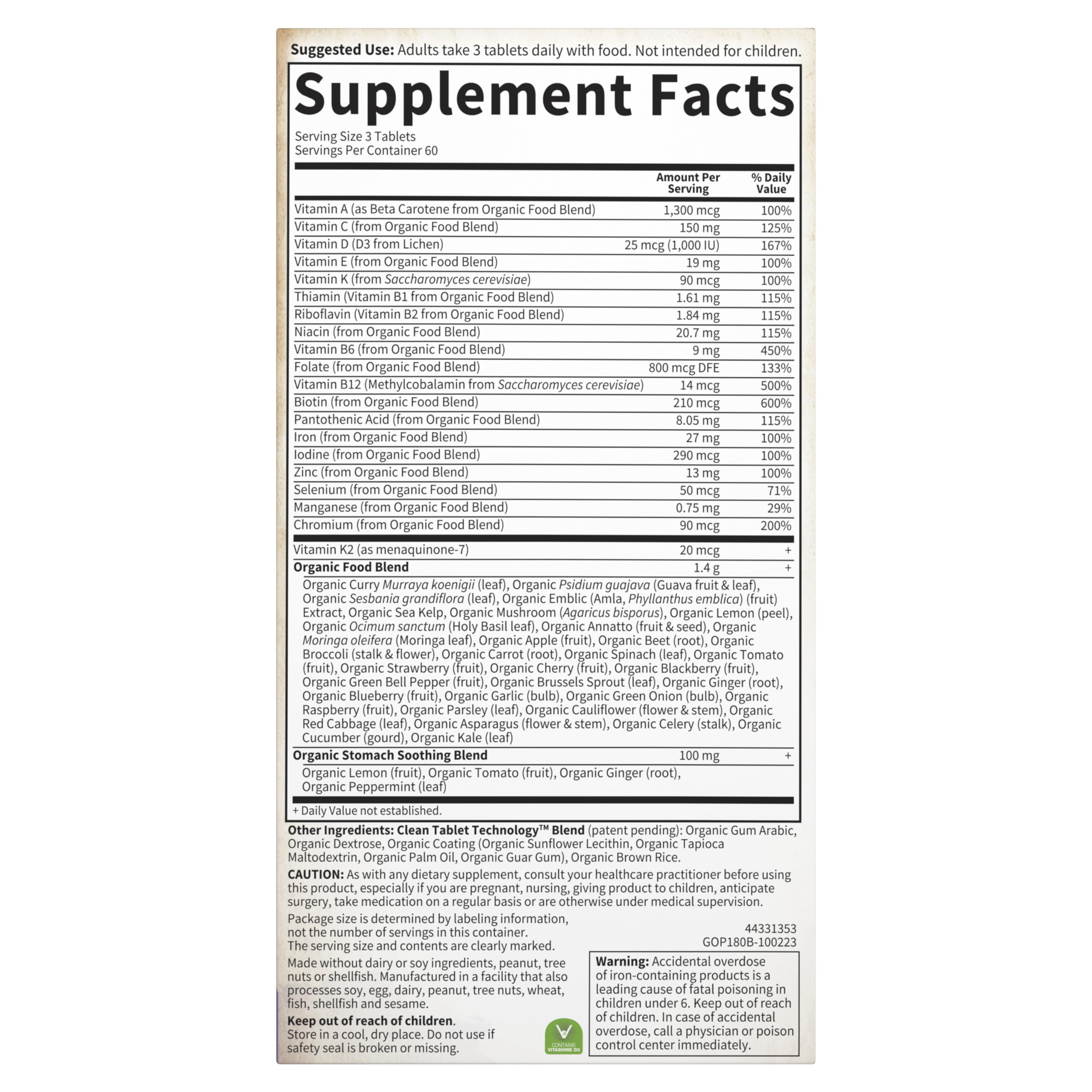 Garden of Life Organics Women’s Prenatal Multivitamin with Vitamin D3,B6,B12,C & Iron,Folate for Energy & Healthy Fetal Development – Organic,Non-GMO,Gluten-Free,Vegan,60 Day Supply,(Pack of 2)