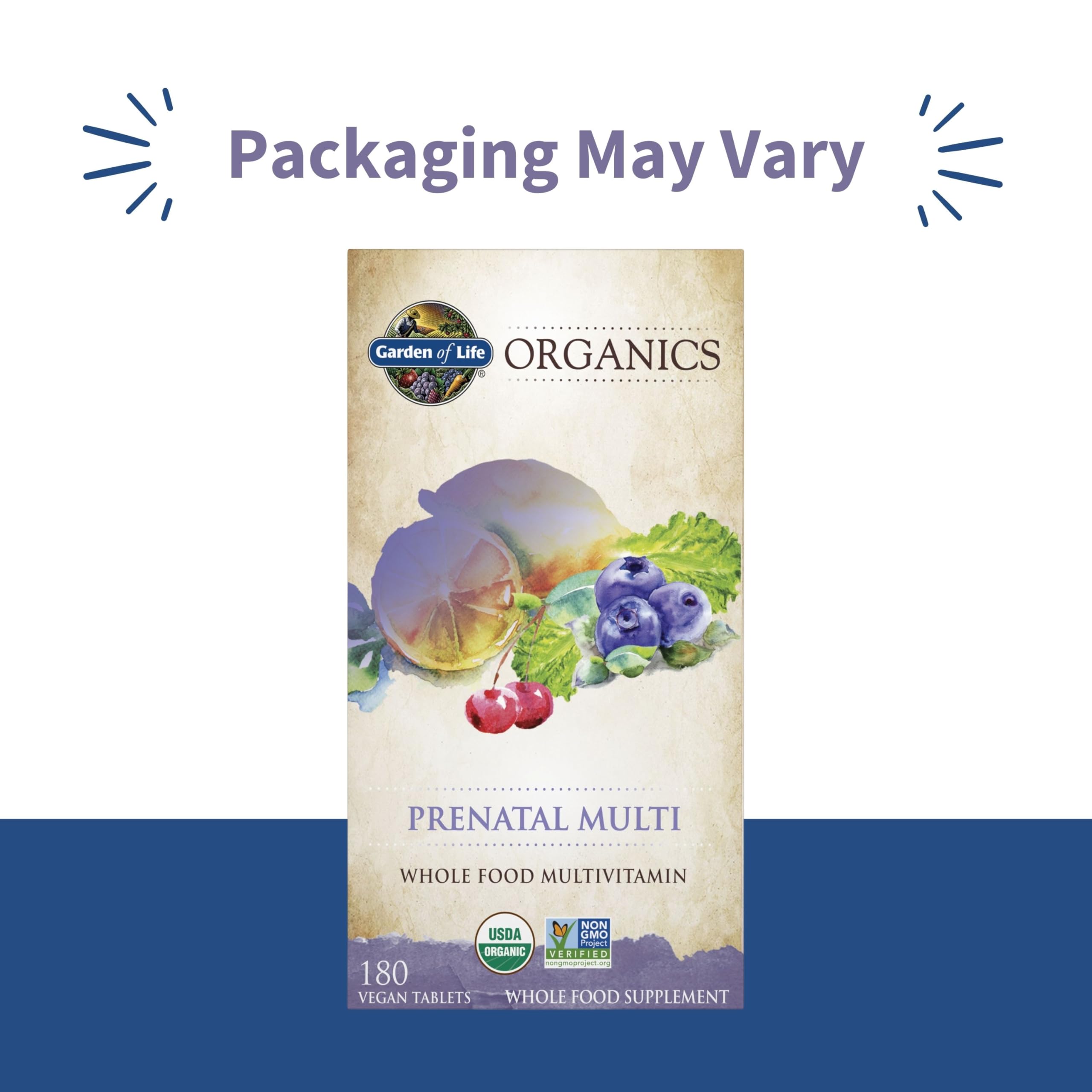 Garden of Life Organics Women’s Prenatal Multivitamin with Vitamin D3,B6,B12,C & Iron,Folate for Energy & Healthy Fetal Development – Organic,Non-GMO,Gluten-Free,Vegan,60 Day Supply,(Pack of 2)