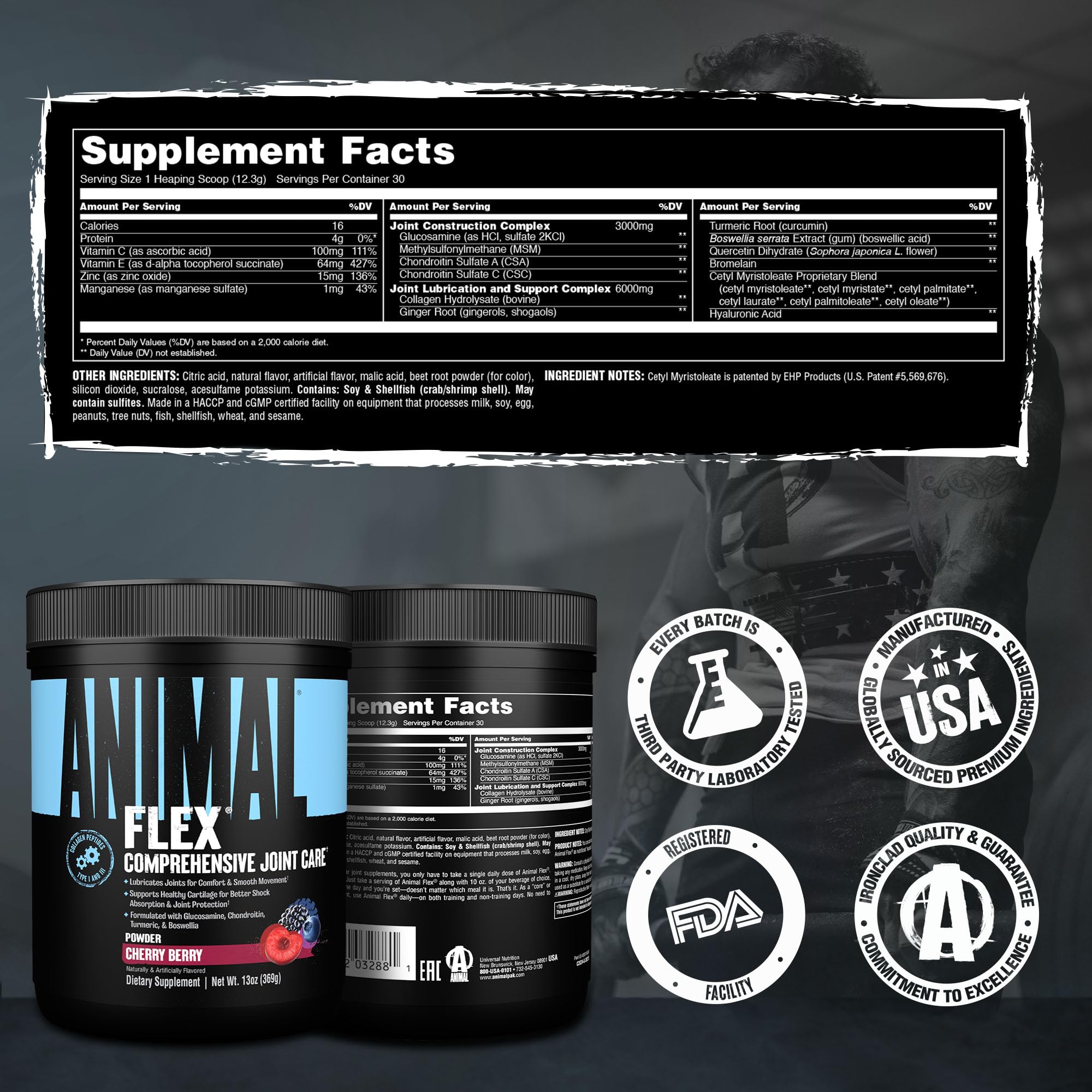 Animal Flex Powder - Joint Support Supplement for Pain Relief, Repair and Restore Muscles with Turmeric, Glucosamine, Chondroitin, MSM, Collagen and Boswellia, Great Tasting Cherry Flavor, 30 Scoops