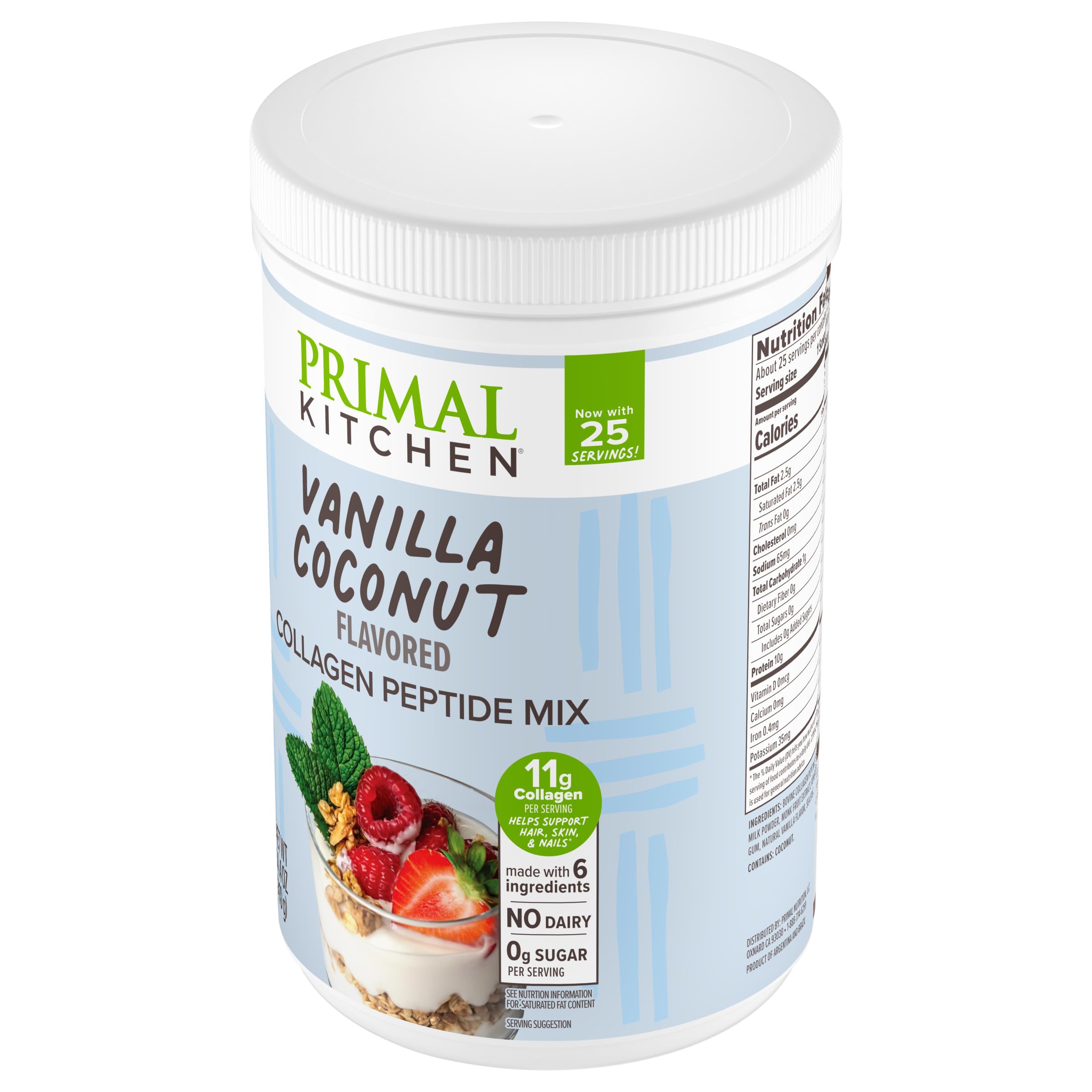 Primal Kitchen Vanilla Collagen Fuel® Drink Mix, Vanilla Coconut Collagen Peptides, No Dairy or Artificial Sweeteners, 14.4 Ounces