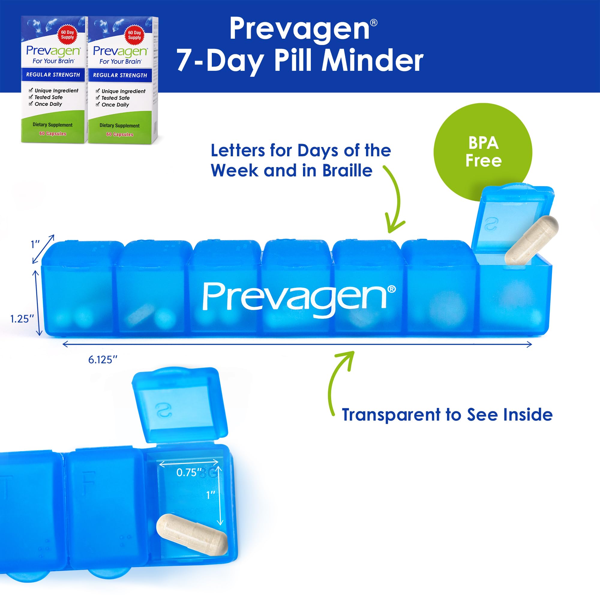 Prevagen Regular Strength - 120 Capsules (4 Month Supply) | Formulated for Your Brain | 10mg of Apoaequorin Plus Vitamin D3 with 7-Day Pill Minder
