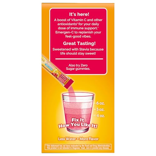 Emergen-C Zero Sugar 1000 mg Vitamin C Powder for Daily Immune Support Caffeine Free Vitamin C Supplements with Zinc & Manganese,B Vitamins&Electrolytes, Raspberry Lemonade Flavor 36 Count(Pack of 2)