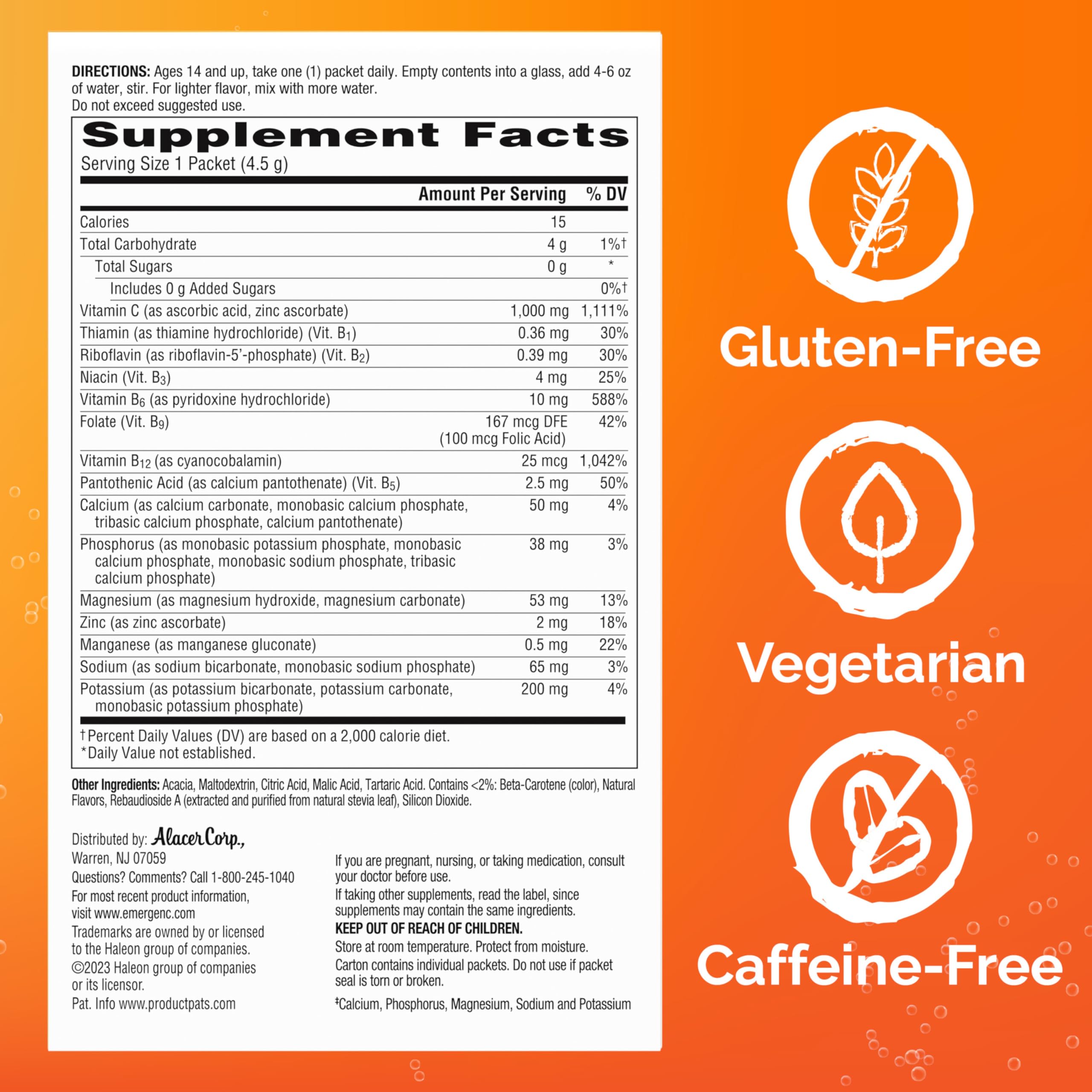 Emergen-C Zero Sugar 1000 mg Vitamin C Powder for Daily Immune Support Caffeine Free Vitamin C Supplements with Zinc & Manganese,B Vitamins&Electrolytes, Raspberry Lemonade Flavor 36 Count(Pack of 2)