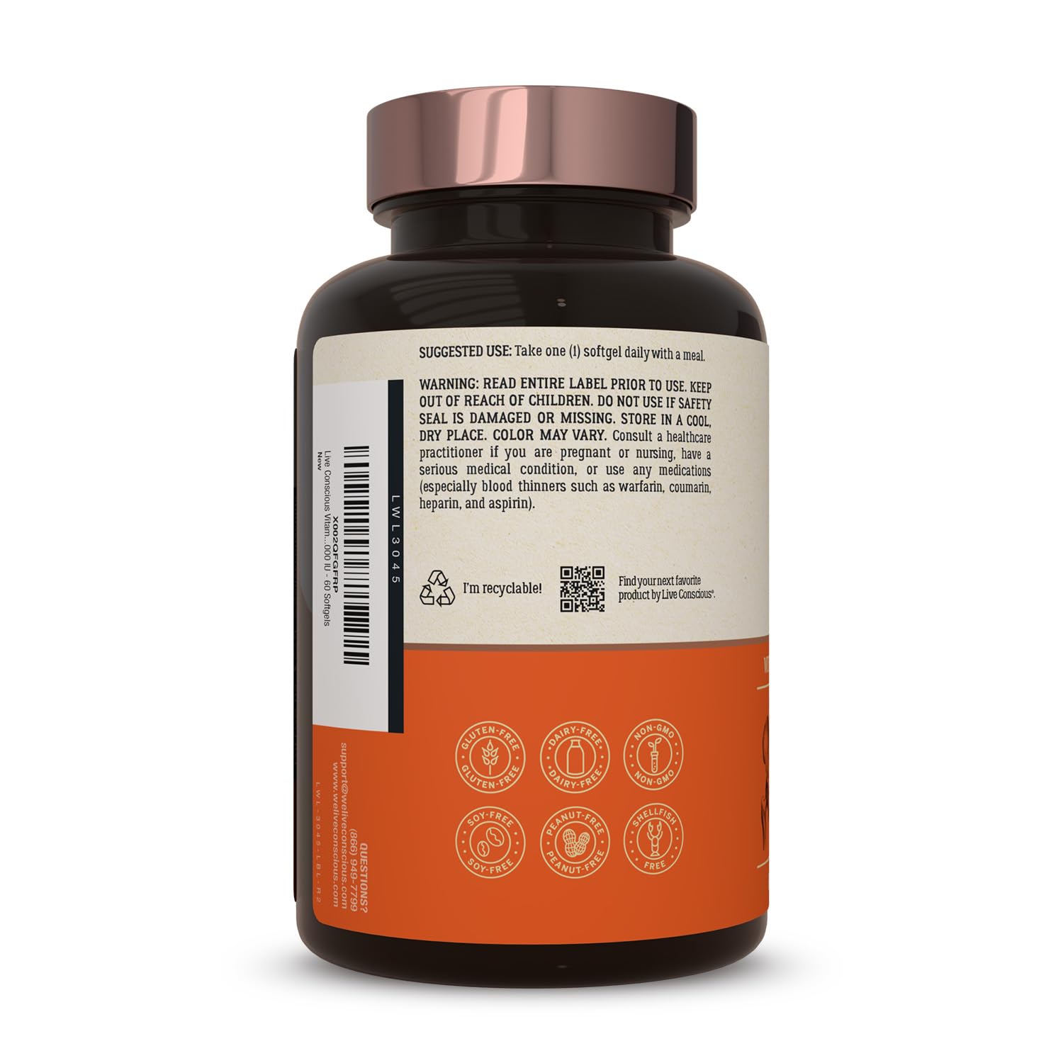 Live Conscious Vitamin K2 MK7 with D3 Supplement | Bone & Heart Health Support - Patented Vitamin K & Vitamin D3 5000 IU - 60 Softgels