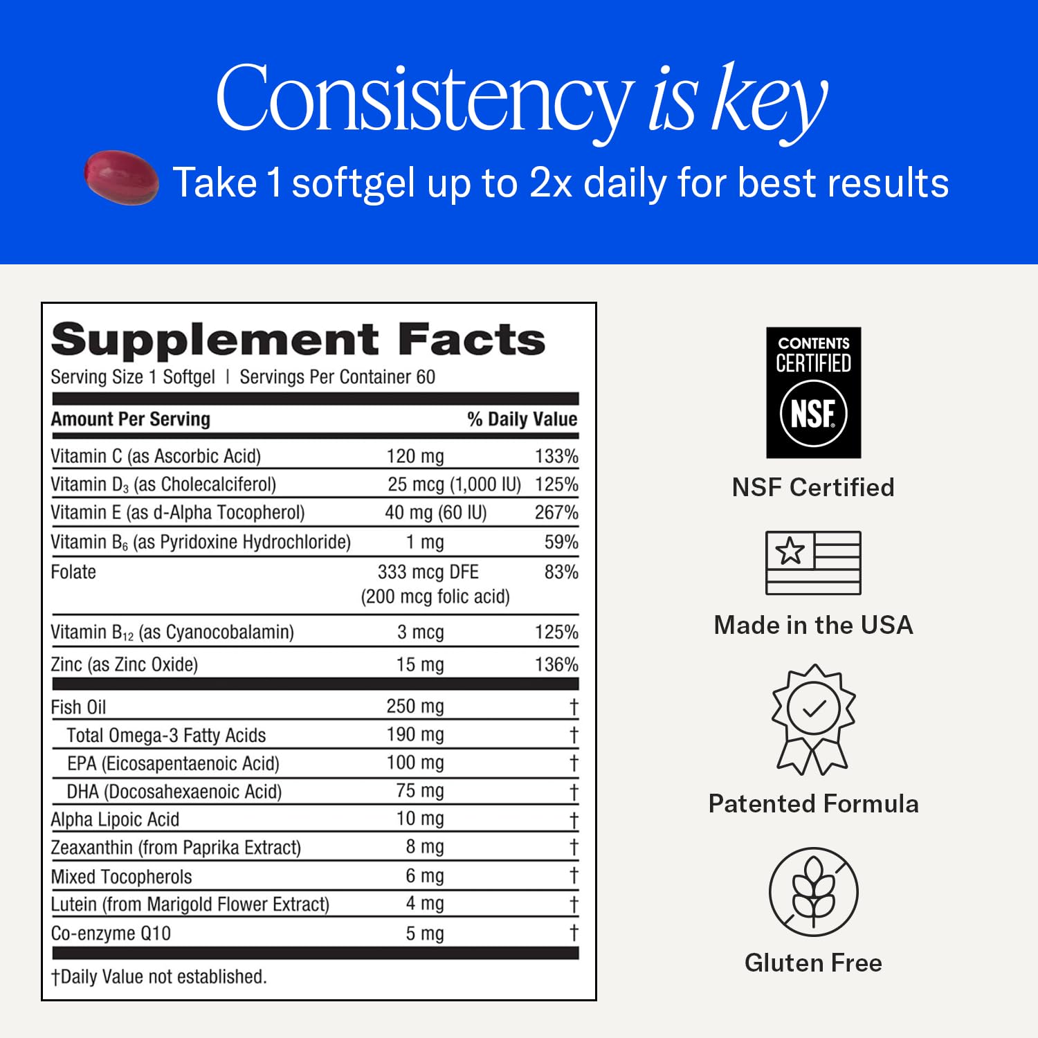 EyePromise Restore Eye Health Supplements - 60 Softgels, 30-Day Supply - Omega 3 Supplement with Lutein and Zeaxanthin, Fish Oil, EPA, DHA & Eye Vitamins and Nutrients