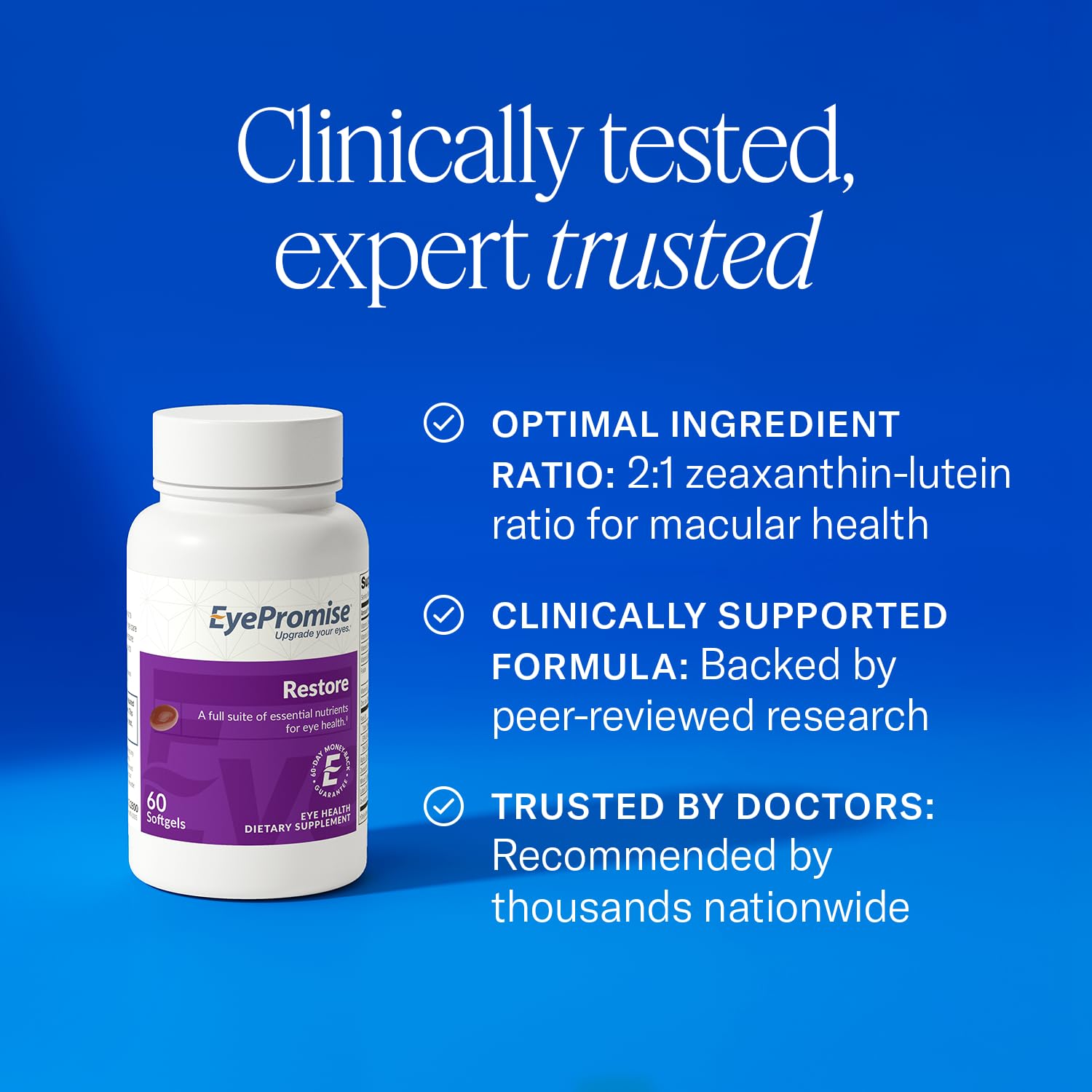 EyePromise Restore Eye Health Supplements - 60 Softgels, 30-Day Supply - Omega 3 Supplement with Lutein and Zeaxanthin, Fish Oil, EPA, DHA & Eye Vitamins and Nutrients
