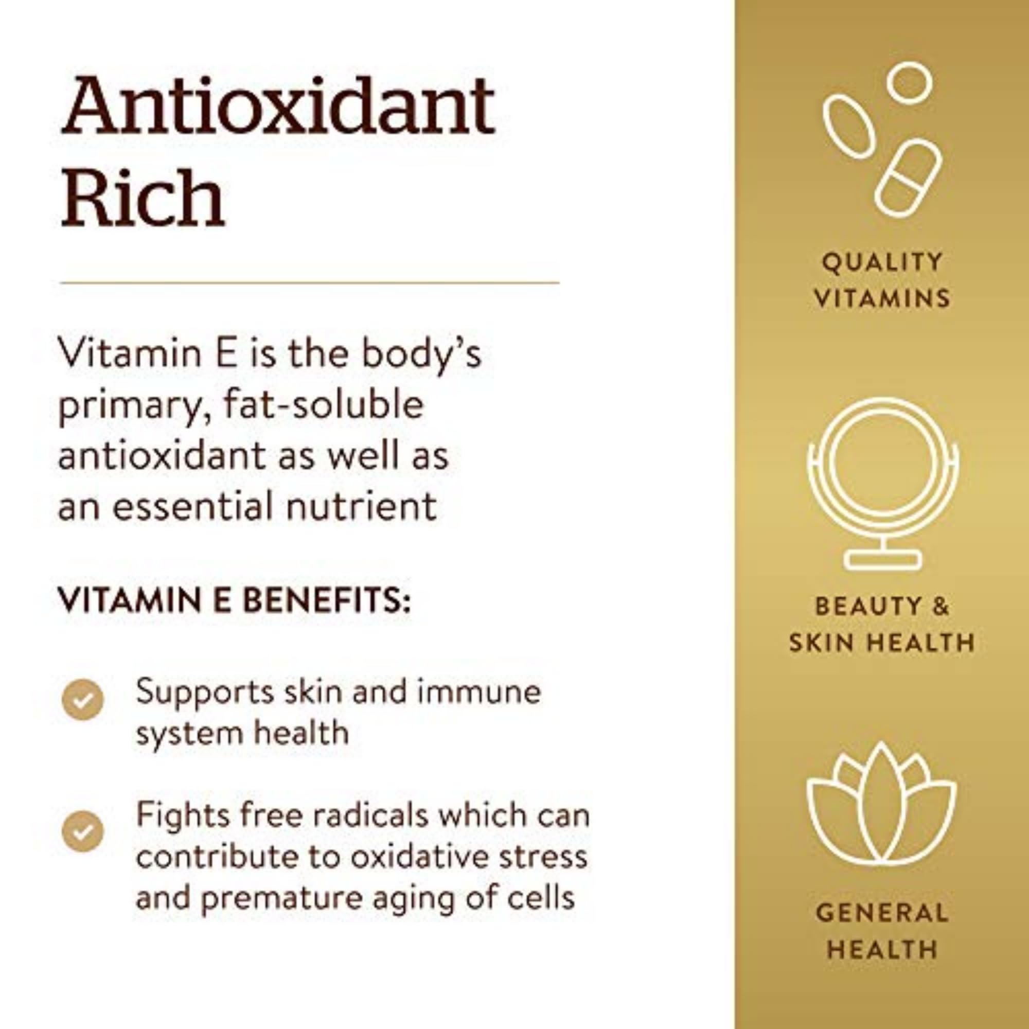 Solgar Vitamin E 268 MG (400 IU) (d-Alpha Tocopherol&Mixed Tocopherols),100 Softgels-Supports Immune System&Skin Nutrition-Natural Antioxidant-Gluten Free,Dairy Free-100 Servings,(Pack of 2)