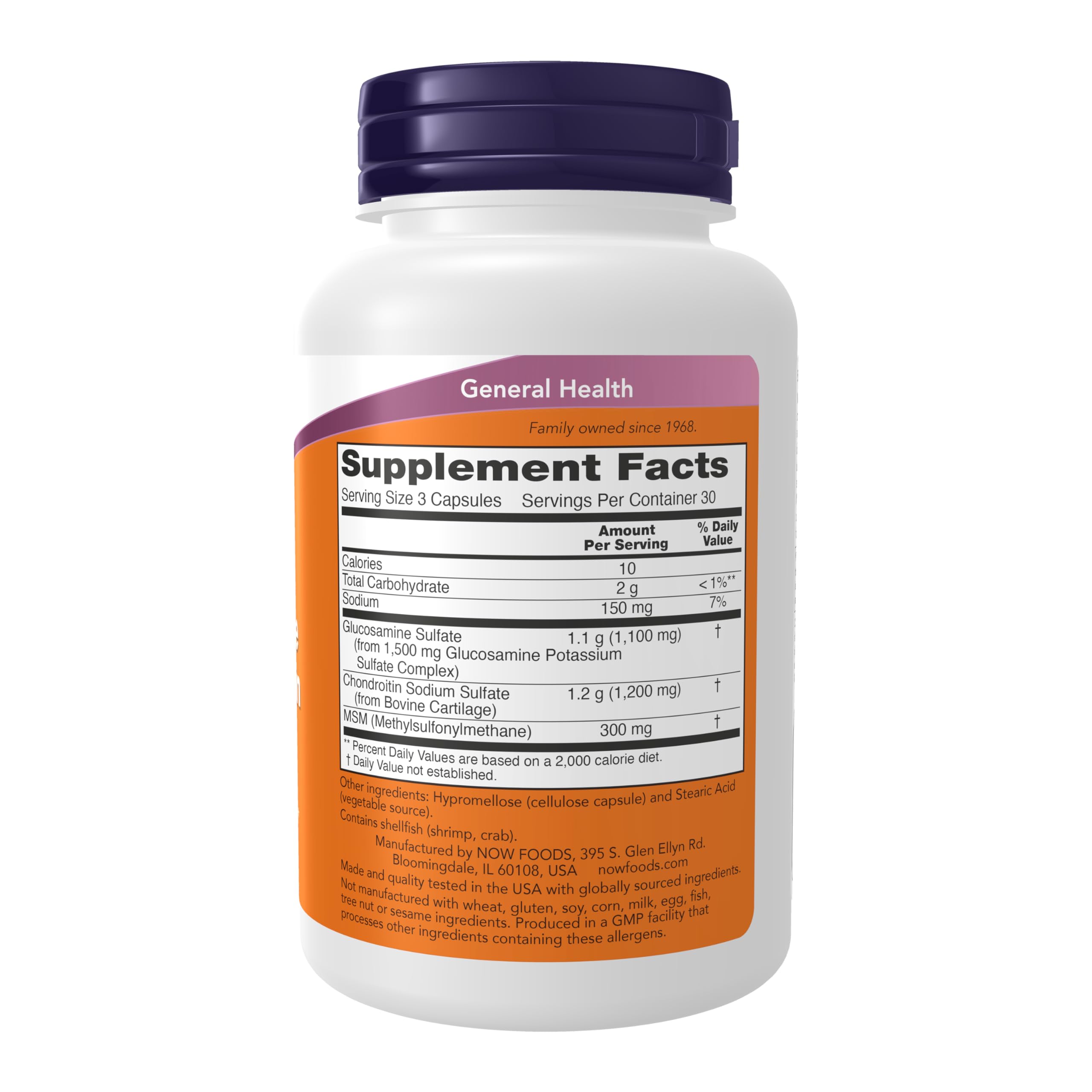 NOW Foods Supplements, Glucosamine & Chondroitin with MSM, Joint Health, Mobility and Comfort*, 90 Veg Capsules