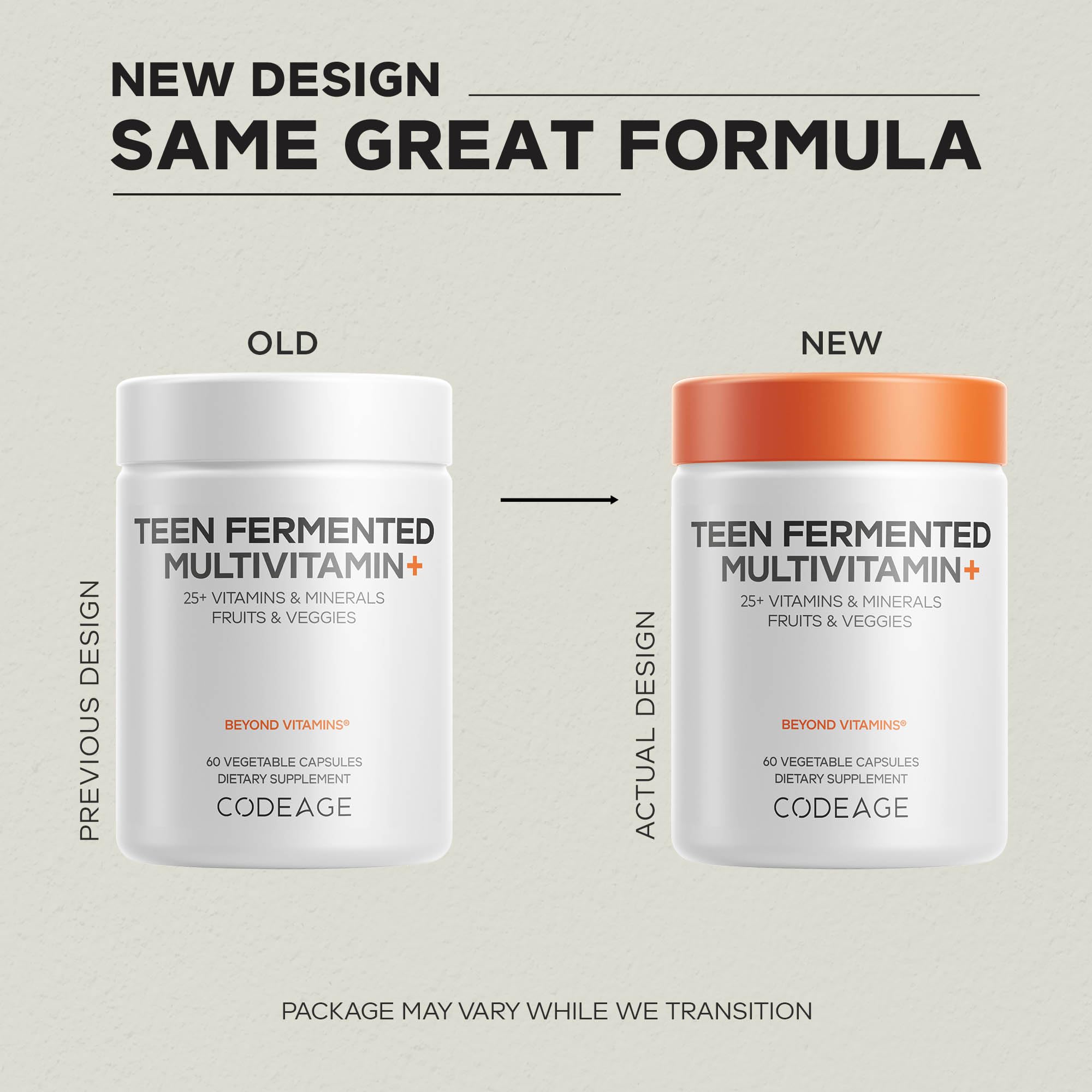 Codeage Teen Multivitamin Supplement – Daily Vitamins and Minerals for Teen Boys and Girls – Organic Whole Food Formula with Omega-3 and Vitamins A to K - 2 Pack