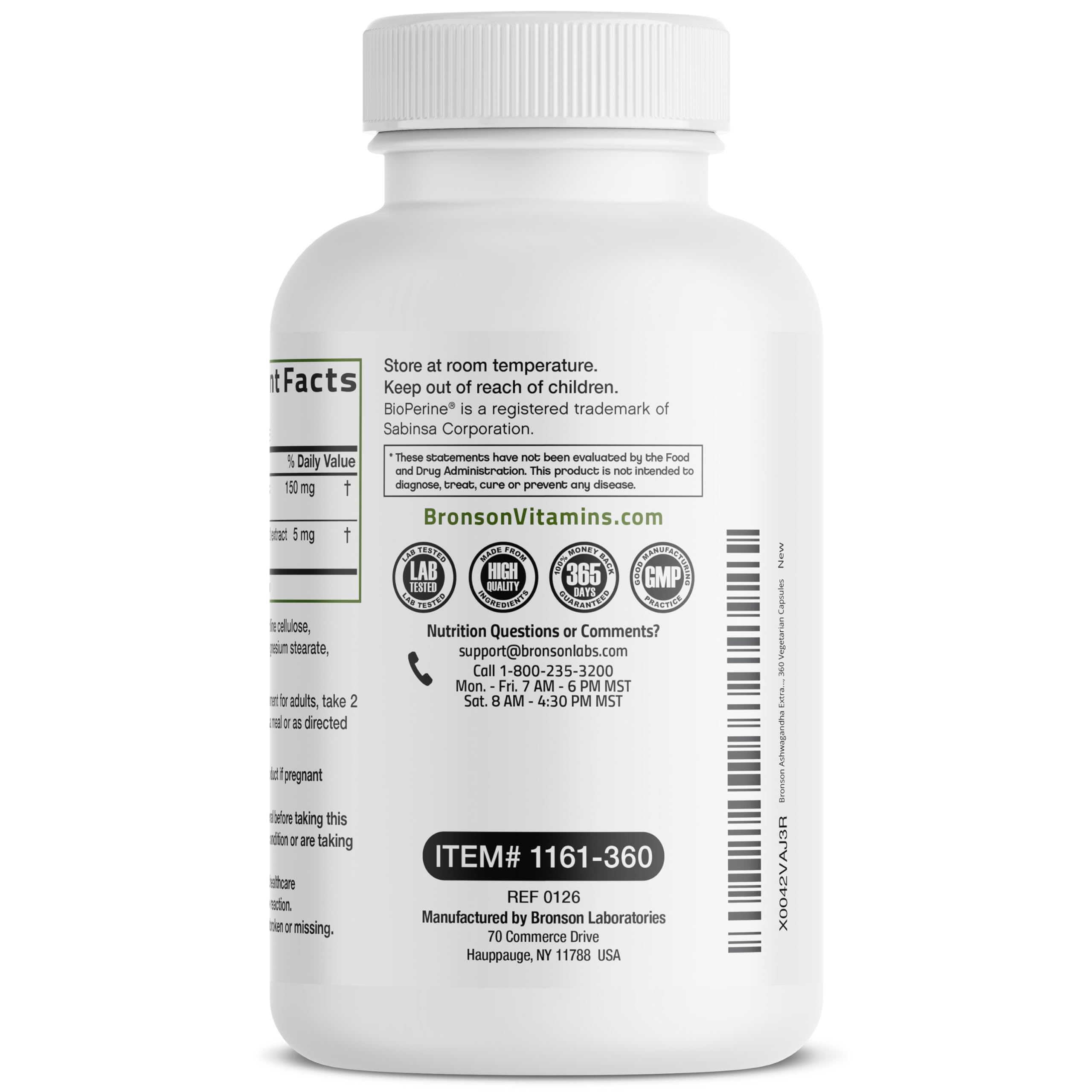 Bronson Ashwagandha Extra Strength Stress & Mood Support with BioPerine - Non GMO Formula, 360 Vegetarian Capsules