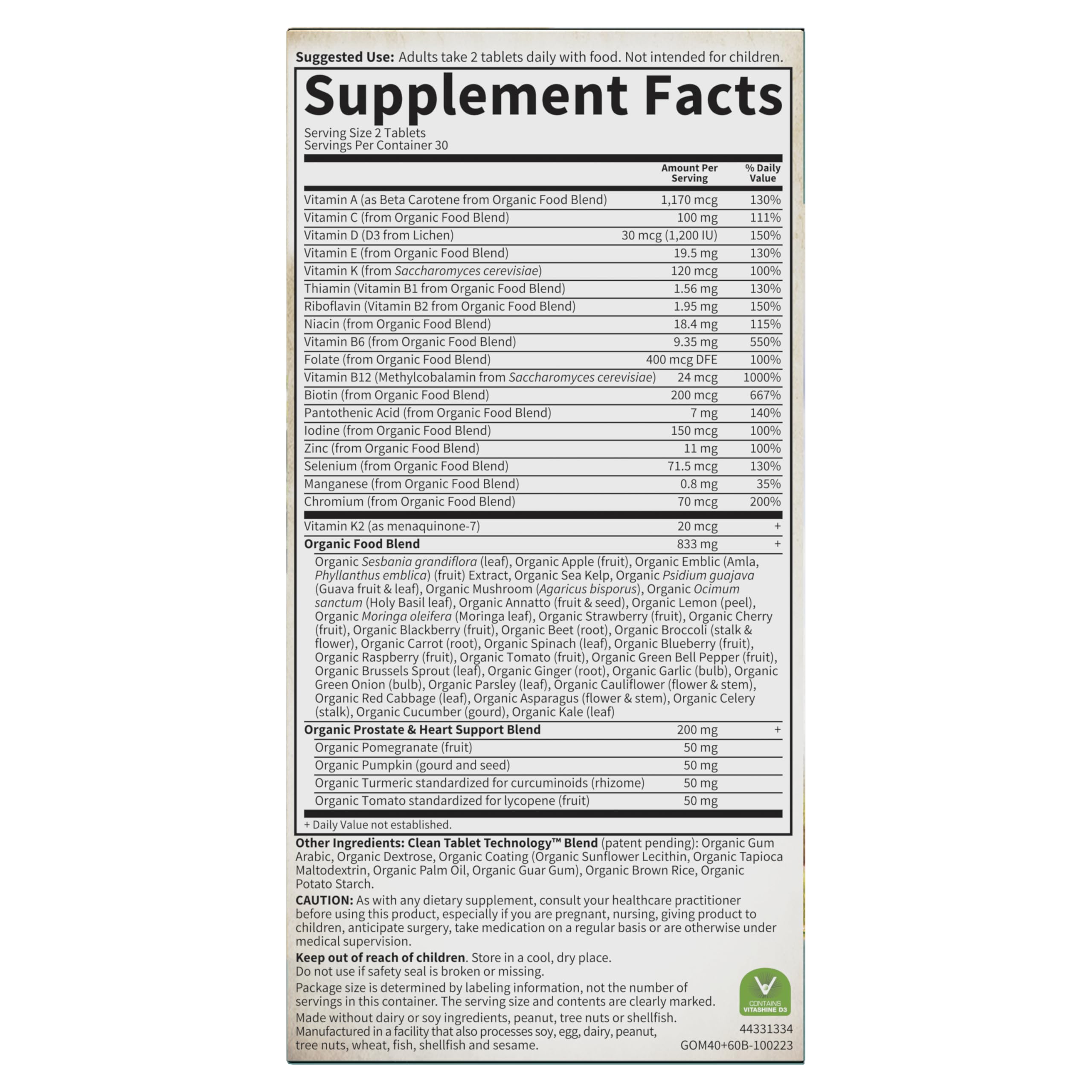 Garden of Life Organics Whole Food Multivitamin for Men 40+, 60 Tablets, Vegan Mens Multi for Health, Well-Being Certified Organic Whole Food Vitamins, Minerals for Men Over 40, Mens Vitamins