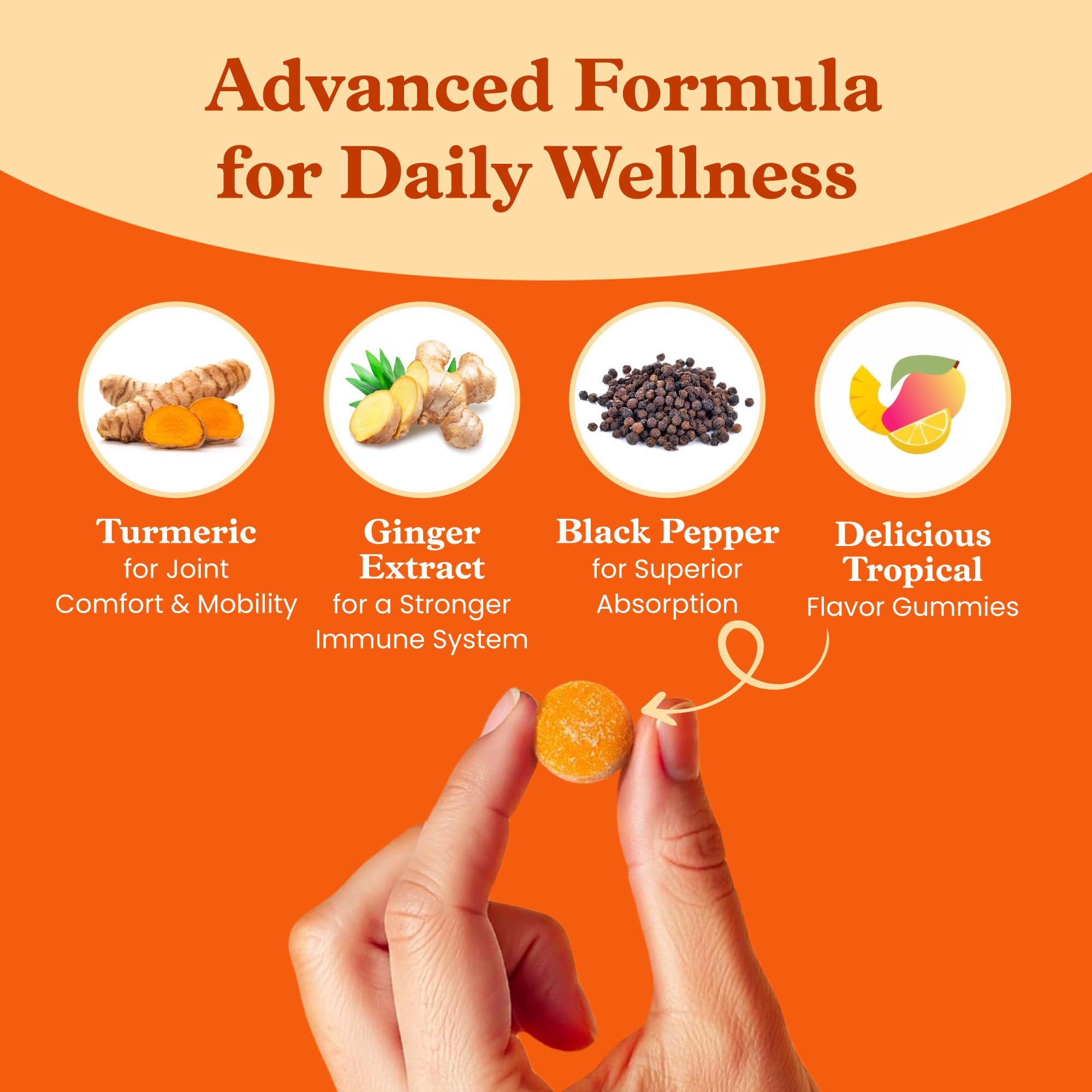 BeLive Turmeric Gummies - Curcumin with Black Pepper & Ginger Extract - 500 mg of Turmeric and Ginger Supplement for Immune Support, Healthy Skin, and Mobility - Tropical Flavor | 2 Pack