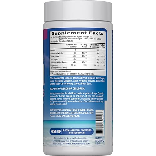 Natural Vitality Calm, Magnesium Citrate Supplement, Stress Relief Gummies, Supports a Healthy Response to Stress, Gluten Free, Vegan, Raspberry Lemon, 120 Gummies