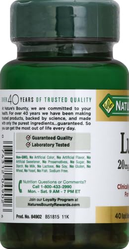 Nature's Bounty Lutein Pills, Eye Health Supplements and Vitamins, Support Vision Health, 20 mg, 40 Softgels (Pack of 2)