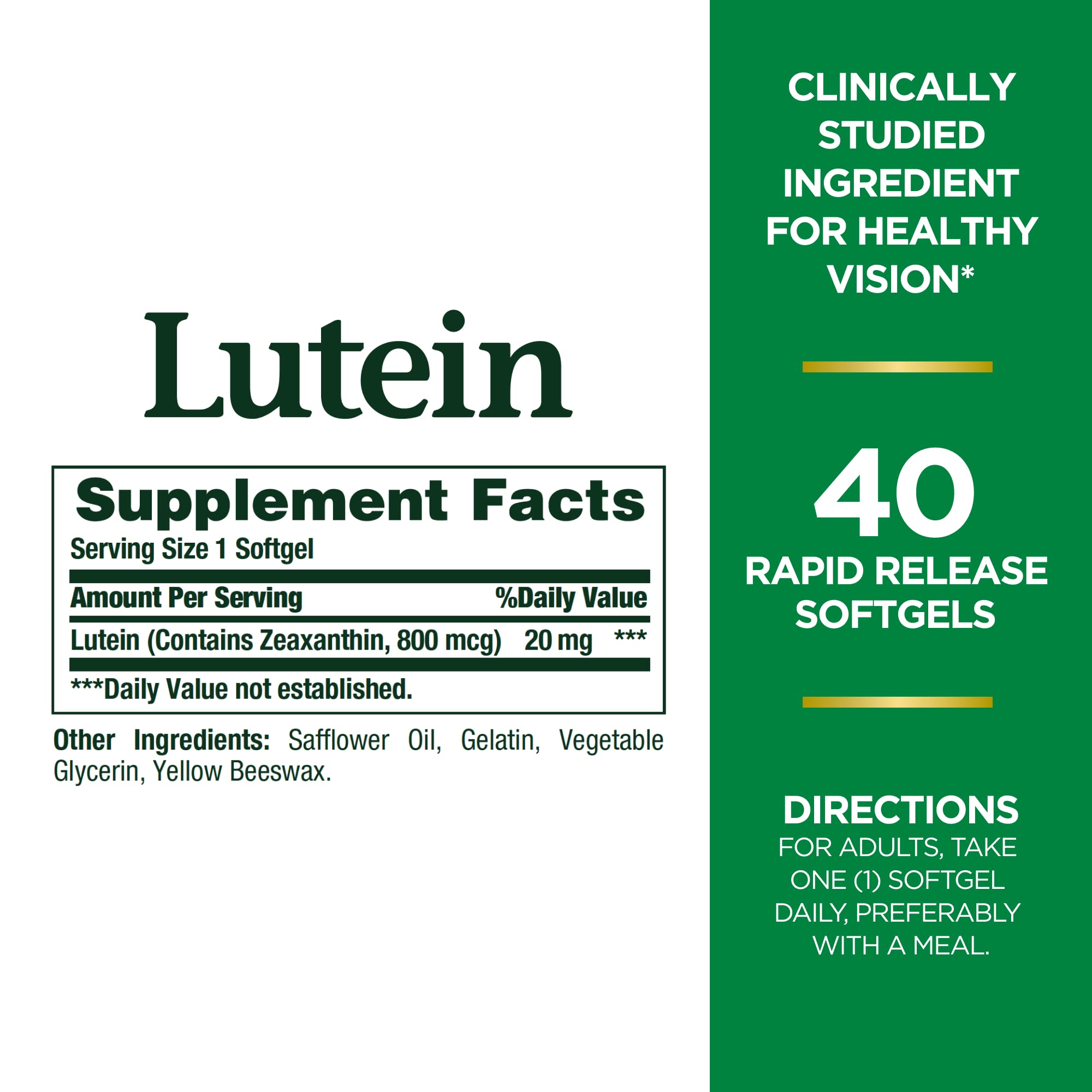 Nature's Bounty Lutein Pills, Eye Health Supplements and Vitamins, Support Vision Health, 20 mg, 40 Softgels (Pack of 2)
