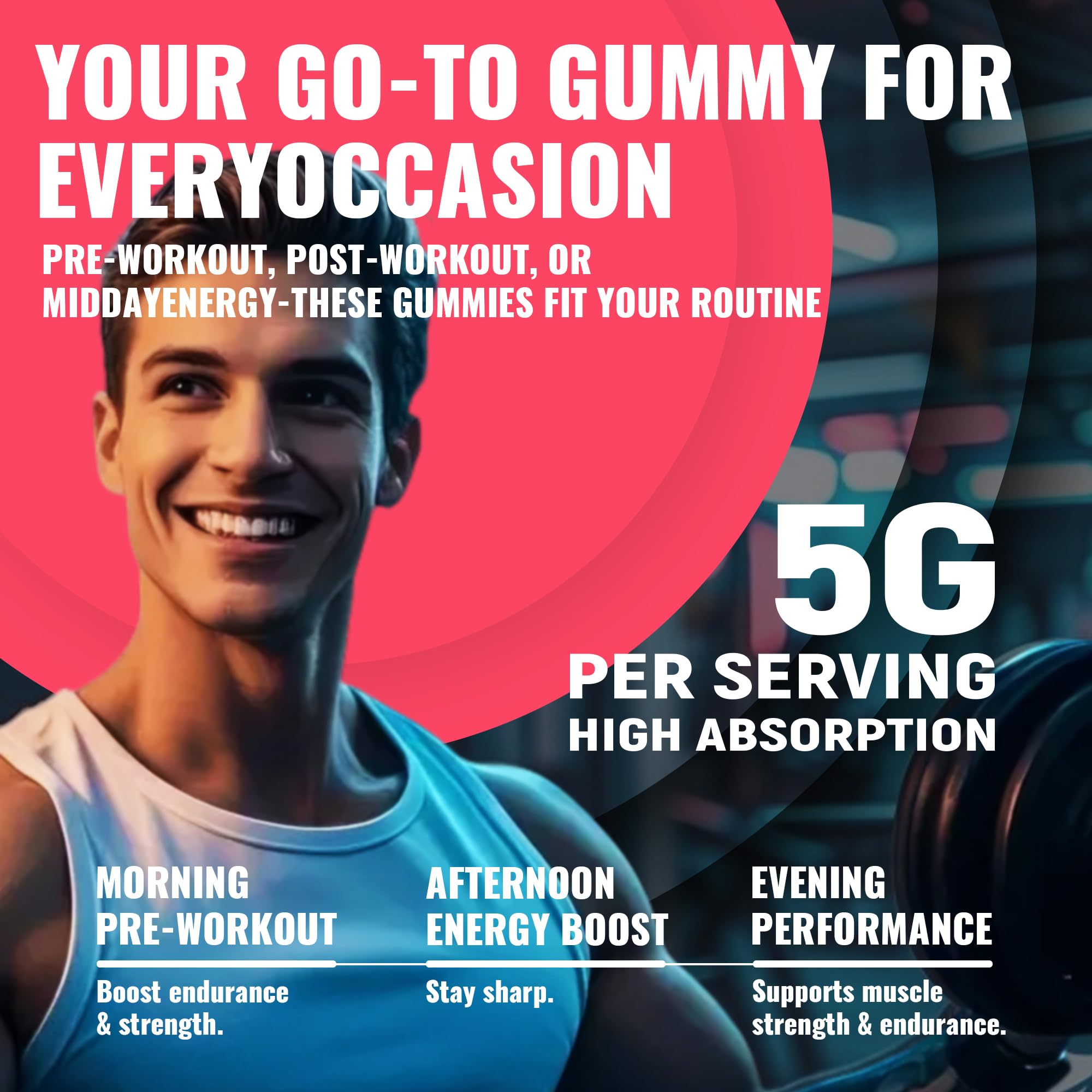 Natures Aid NSF Certified Creatine Gummy 5g - Creatine Monohydrate Gummies – Pre-Workout Energy & Muscle Growth Support for Men & Women | Peach Electrolyte Gummies (135 Count)