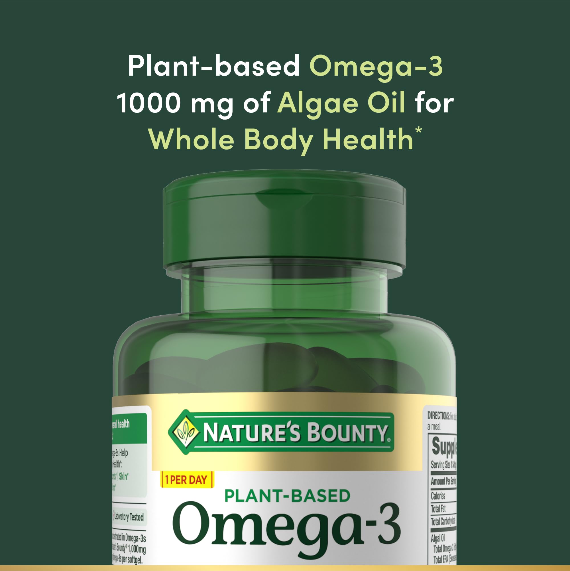 Nature's Bounty Omega 3,Plant-Based Omega 3 Fatty Acid Supplement,520mg,Supports Whole Body Health Including Heart,Skin,Joint,30 Vegetarian Softgels,Fish Oil Alternative,(Pack of 3)