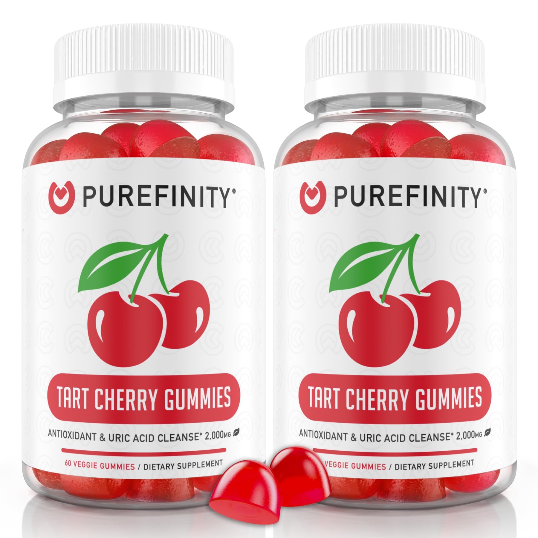 PUREFINITY Tart Cherry Gummies – Uric Acid Flush for Joint Relief & Recovery, Raw Juice Extract Antioxidant – Non-GMO, Gluten Free, Vegan, 60 Count (Pack of 2)